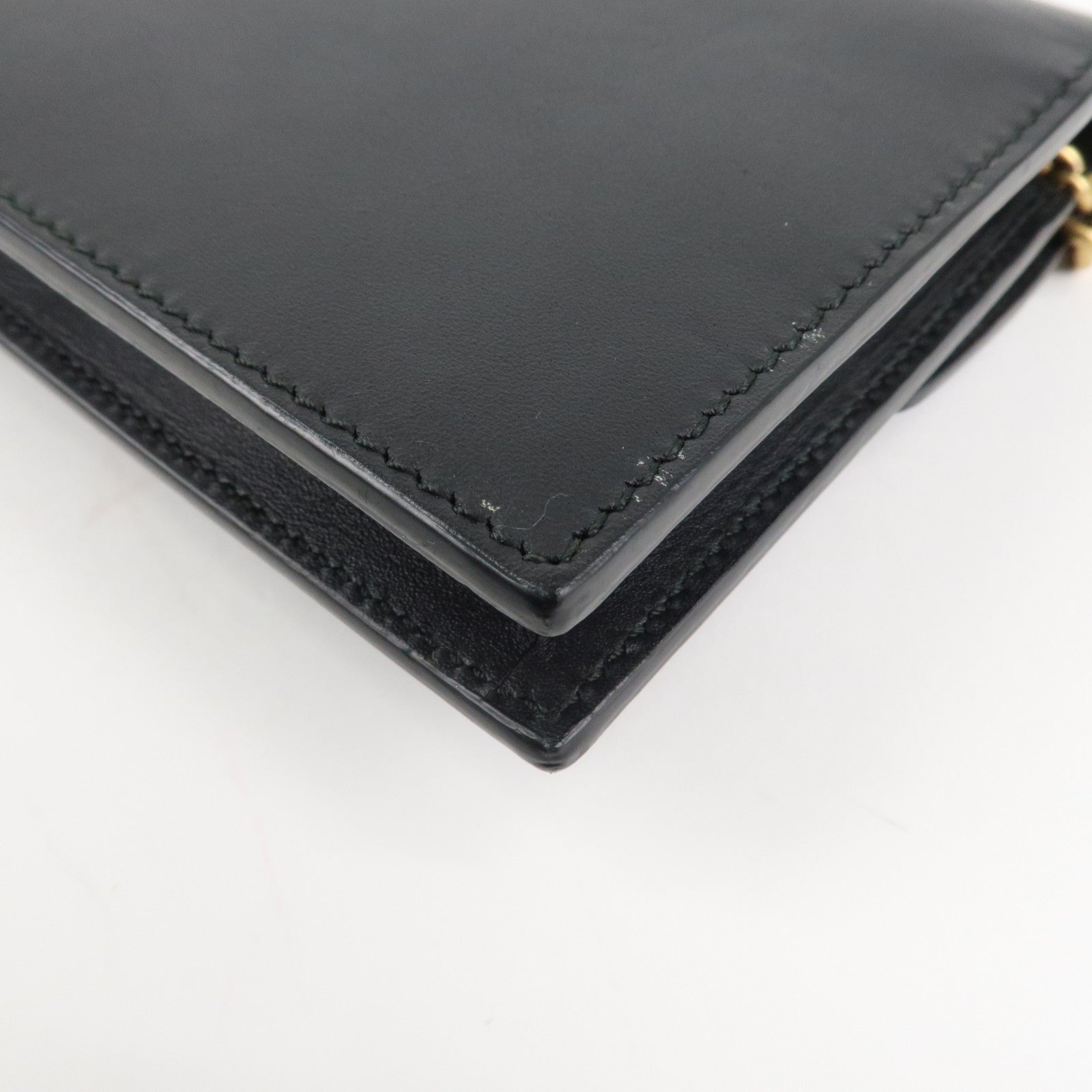 GUCCI GG Marmont Leather Chain Wallet Gold HDW Black 431478 Used