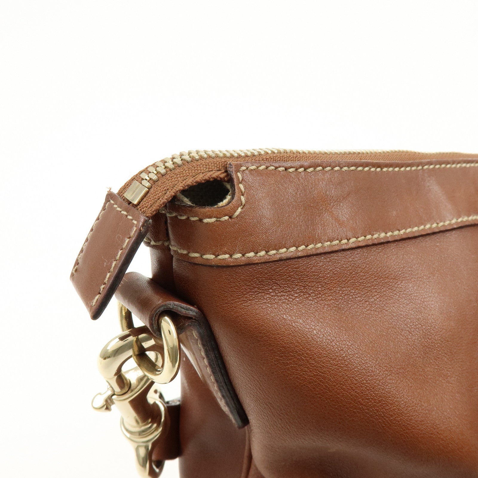 GUCCI Leather Shoulder Bag Brown 154401