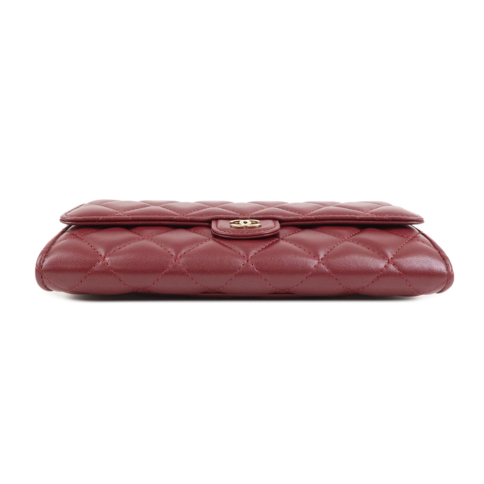 CHANEL Matelasse Lamb Skin Classic Long Flap Wallet Red AP0241