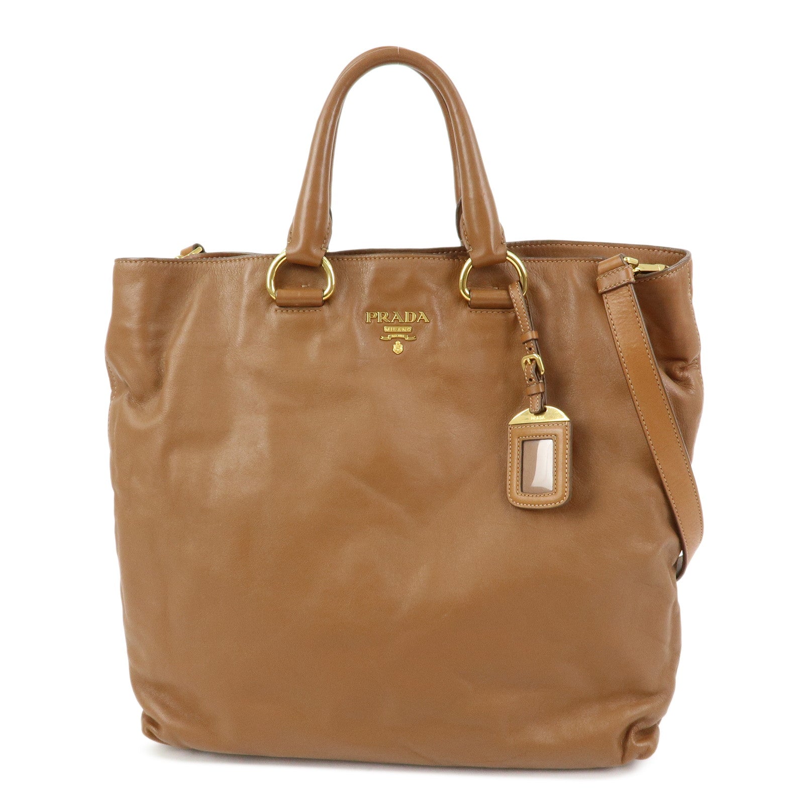 PRADA Logo Leather 2Way Tote Bag Shoulder Bag Brown BN1713