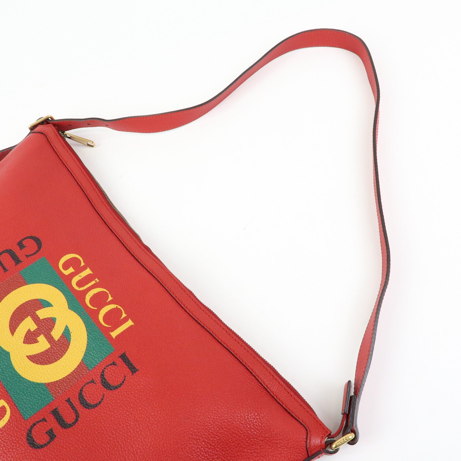 GUCCI Logo Sherry Half Moon Leather Shoulder Bag Red 523588