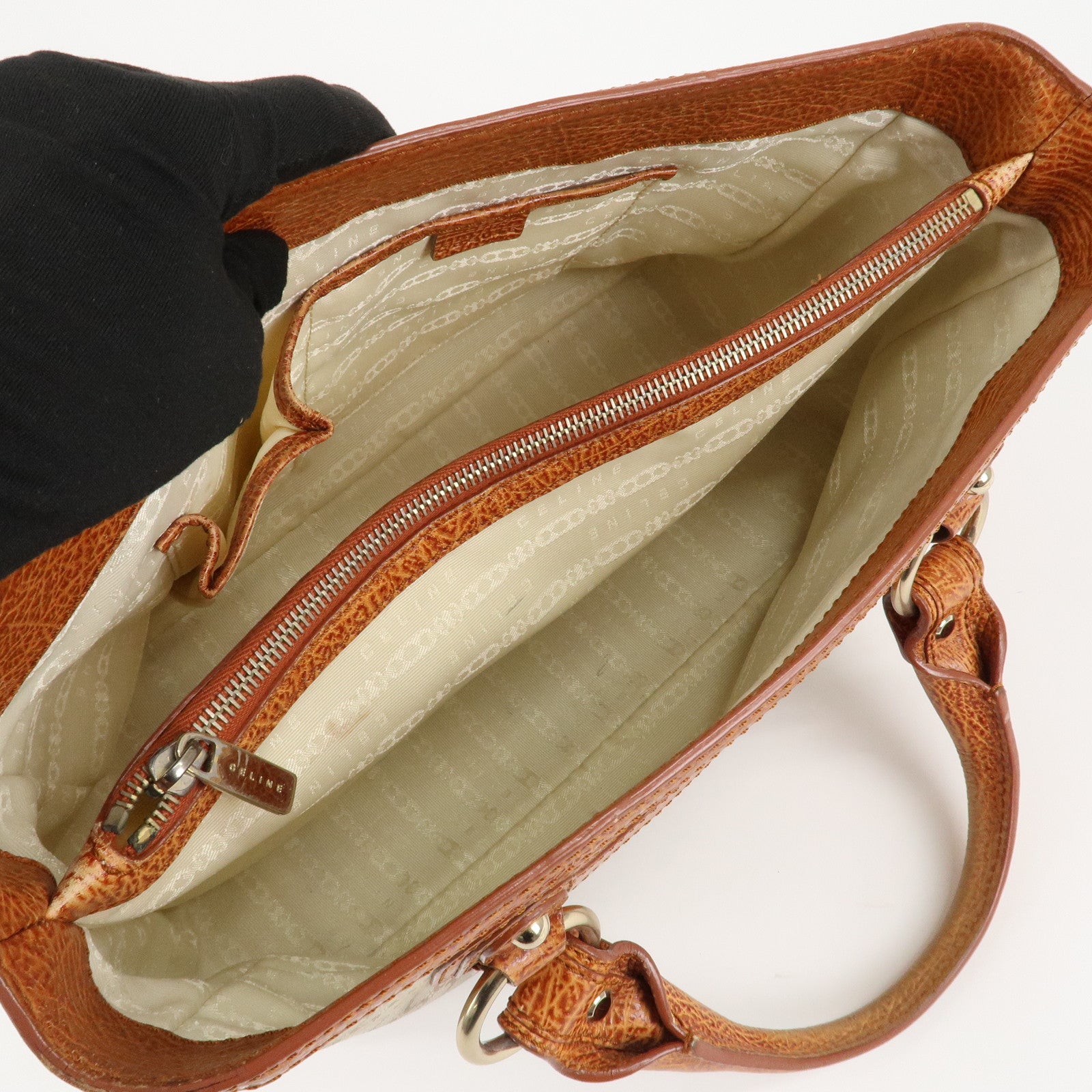 CELINE Macadam Canvas Leather Boogie Bag Hand Bag Beige Brown Used