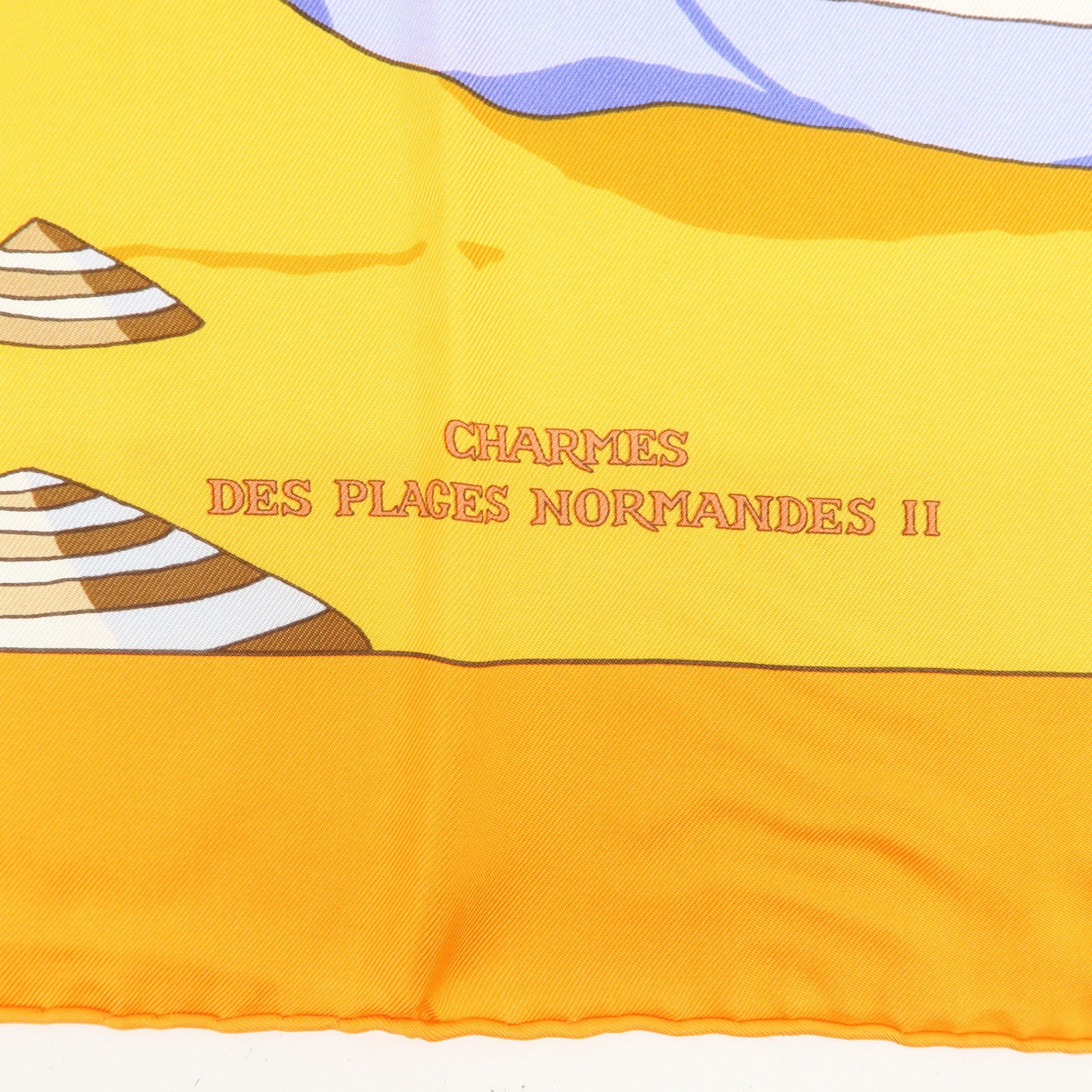 HERMES Carre 90 Silk 100% DES PLAGES NORMANDES2 Scarf Orange