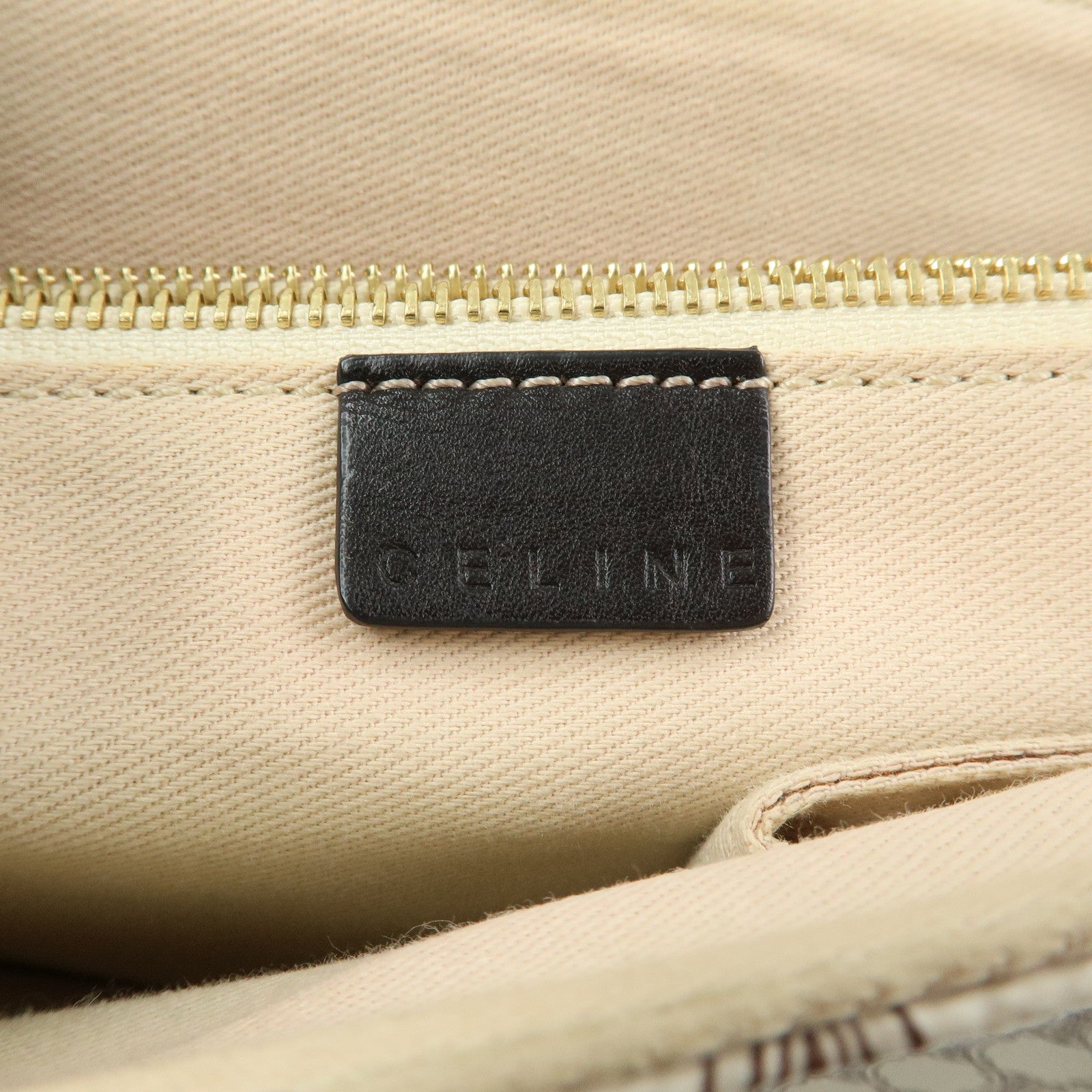 CELINE Macadam PVC Coated Canvas Leather Tote Bag White Dark Brown