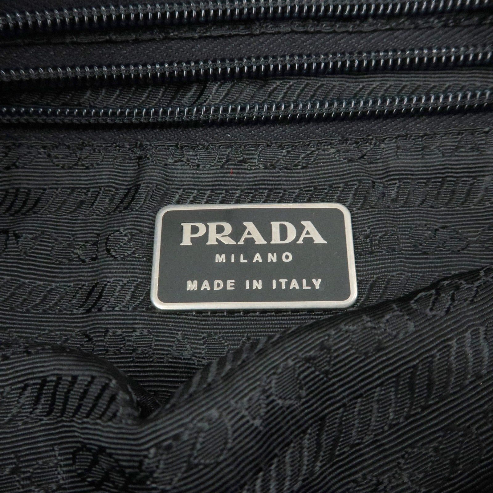 PRADA Triangle Logo Nylon Leather Tote Bag Shoulder Bag Black