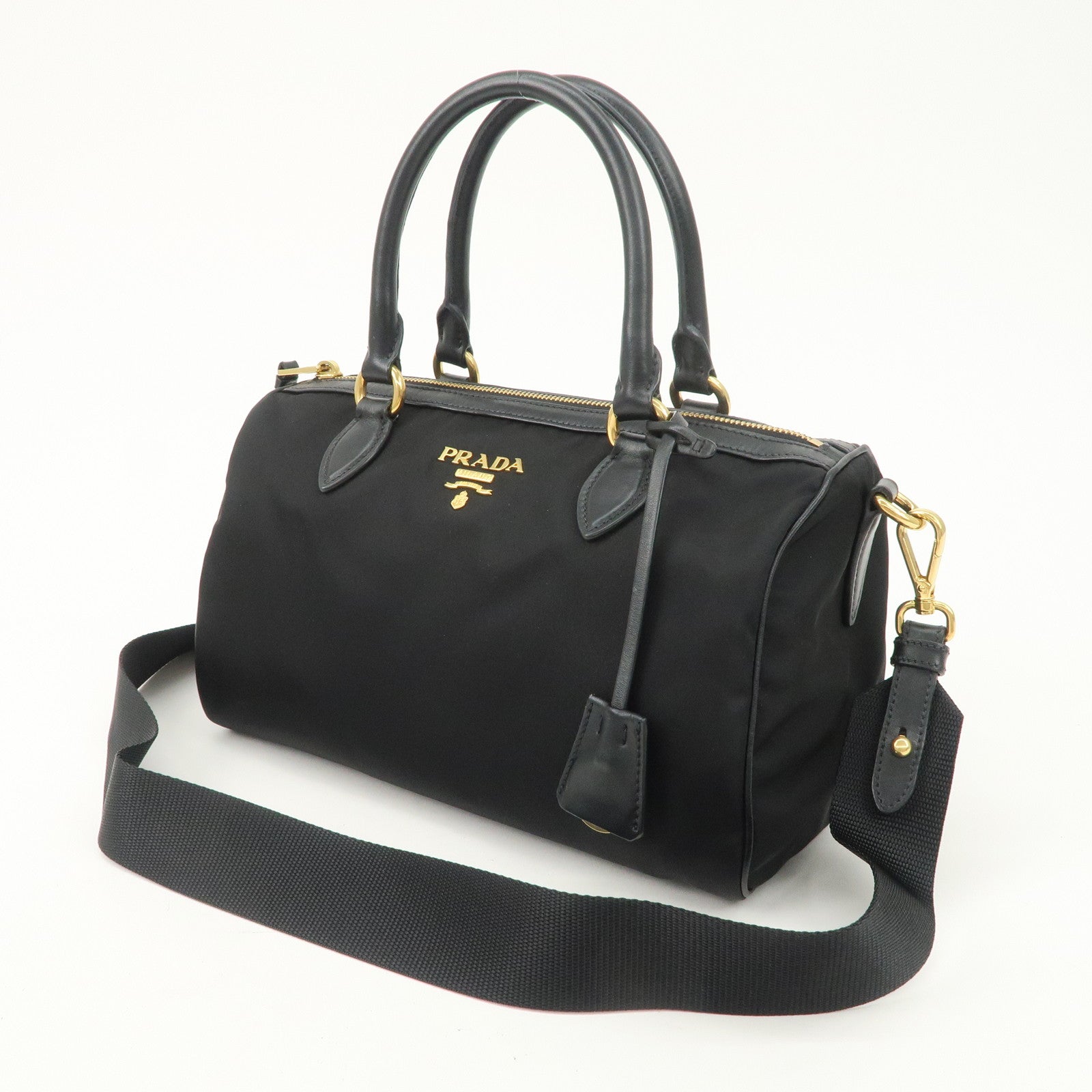 PRADA Nylon Leather 2Way Bag Hand Bag Shoulder Bag Black 1BA104