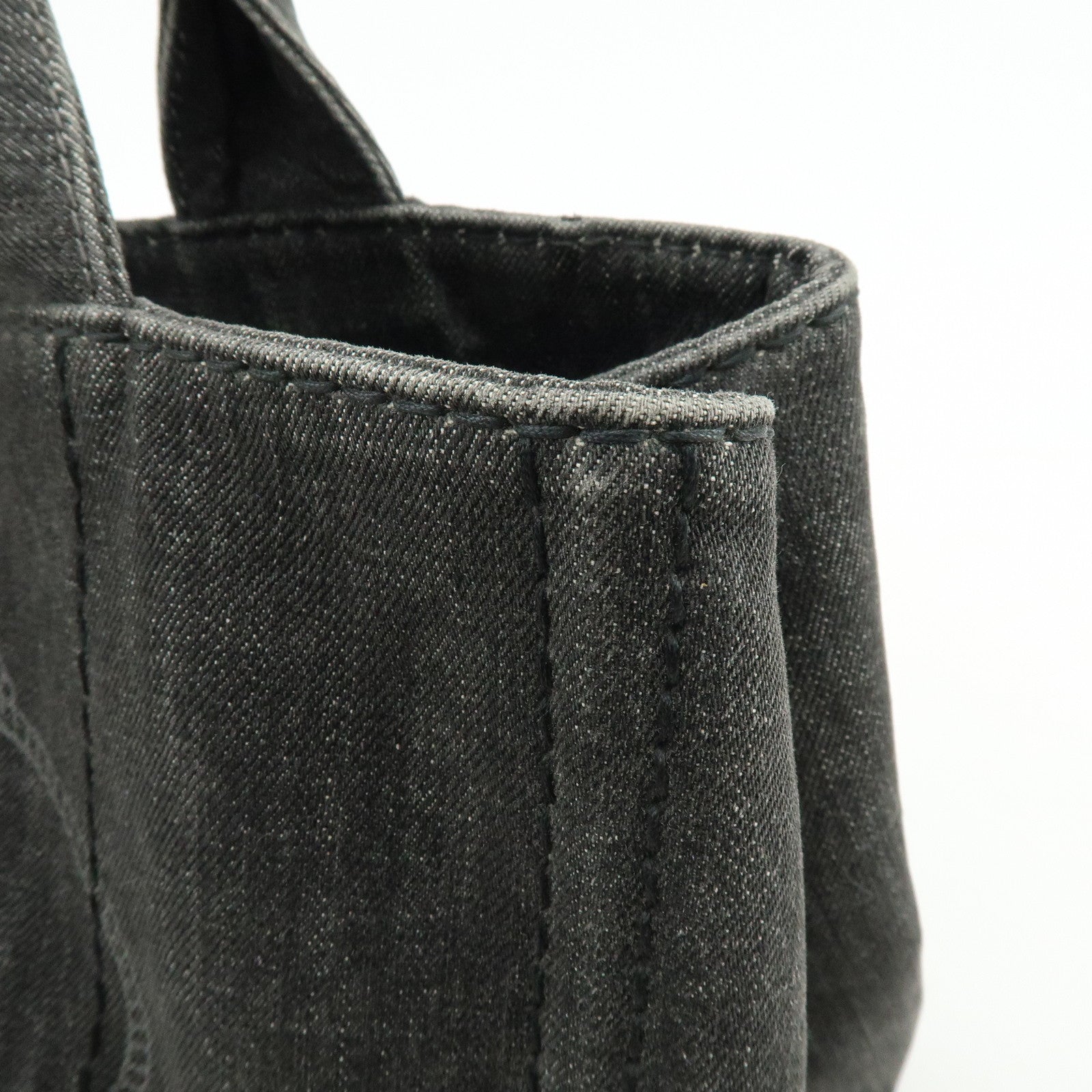 PRADA Canapa Denim Tote Bag Hand Bag Black 1BG642