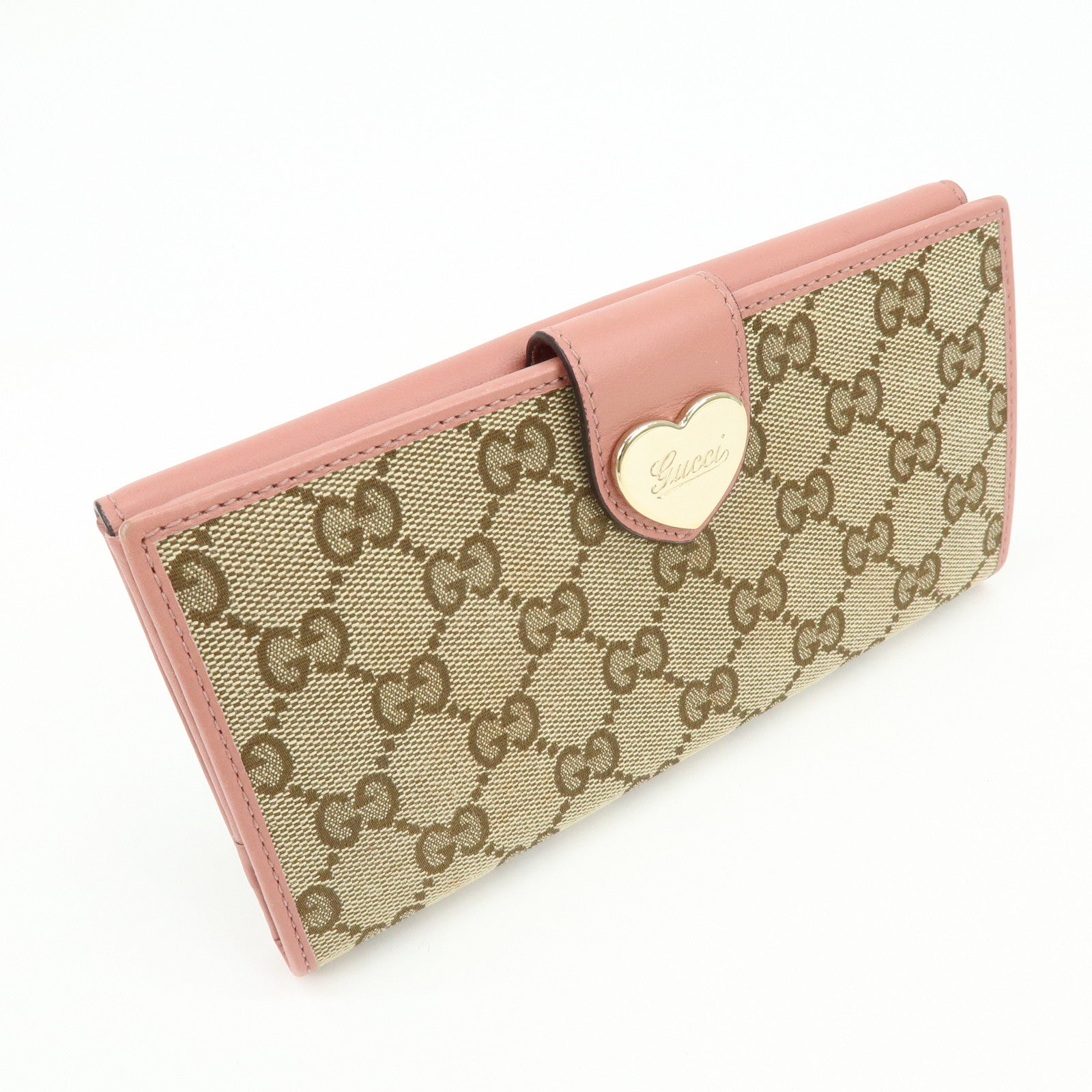 GUCCI Lovely Heart GG Canvas Leather Bi-fold Long Wallet 203550