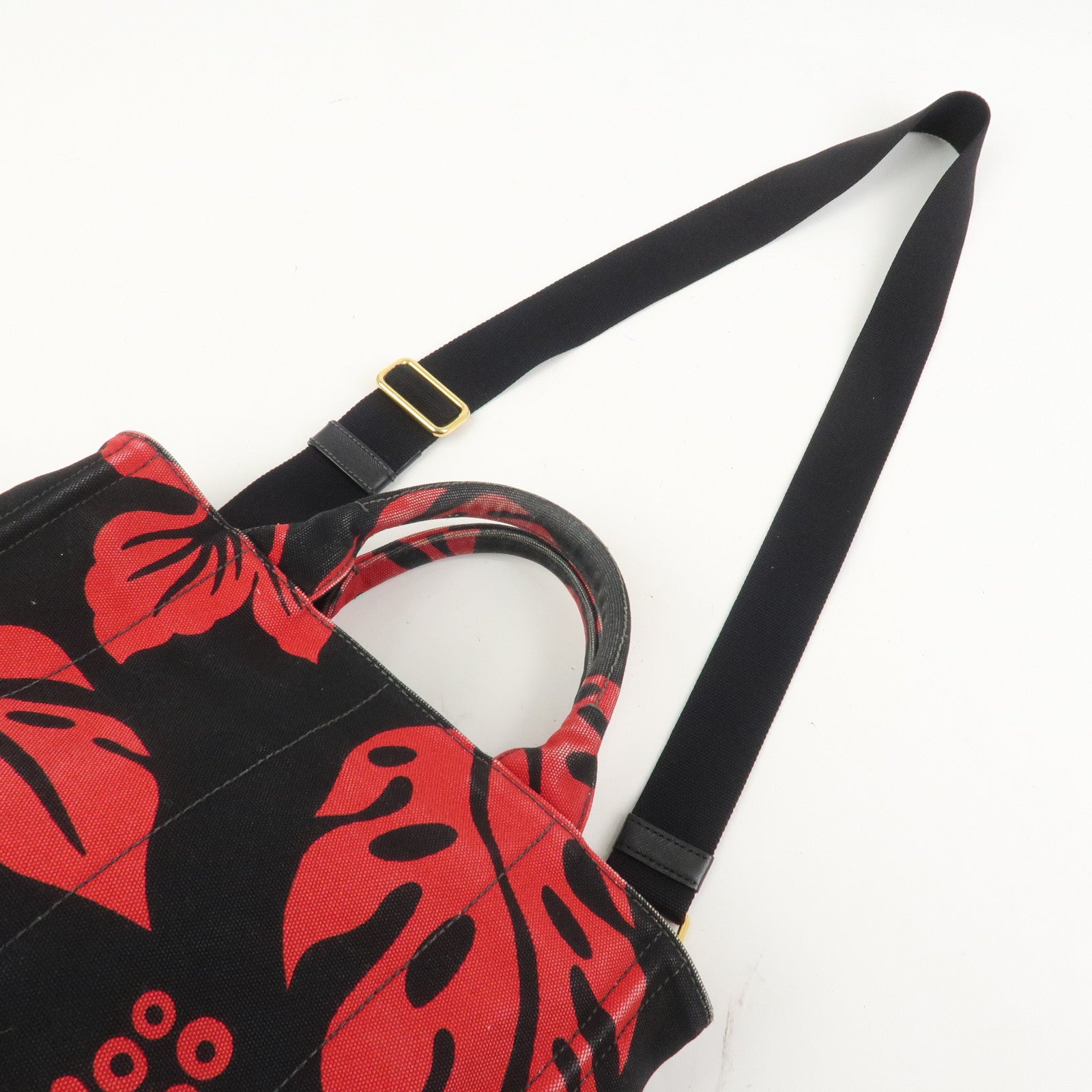 PRADA Canapa Mini 2Way Bag Tote Bag Black Red BN2439G