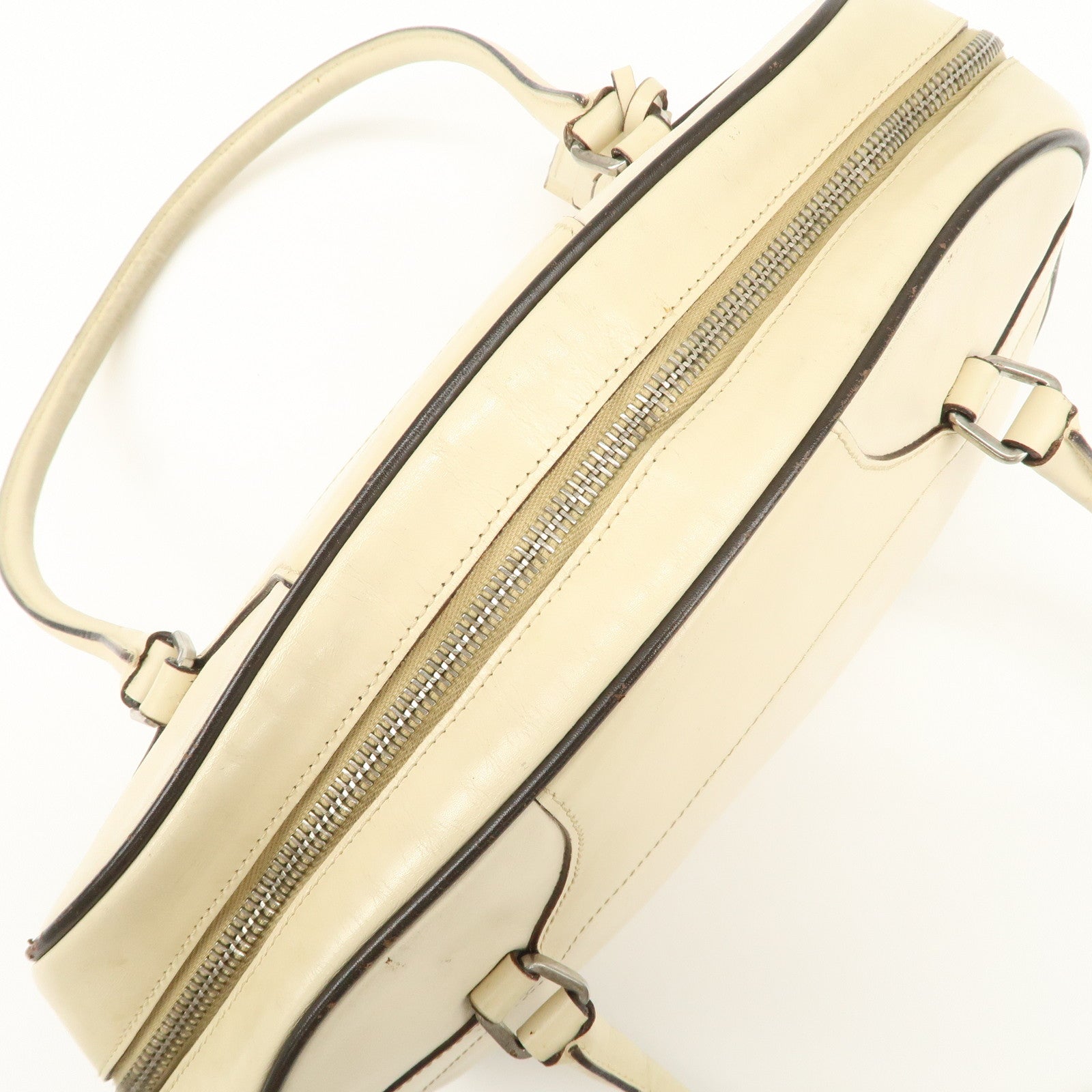PRADA Leather Bowling Bag Boston Bag Shoulder Bag Ivory BL0049 Used