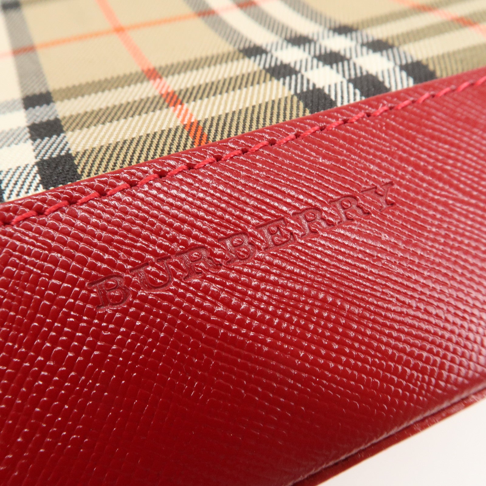 BURBERRY Nova Plaid Canvas Leather Hand Bag Shoulder Bag Beige Red