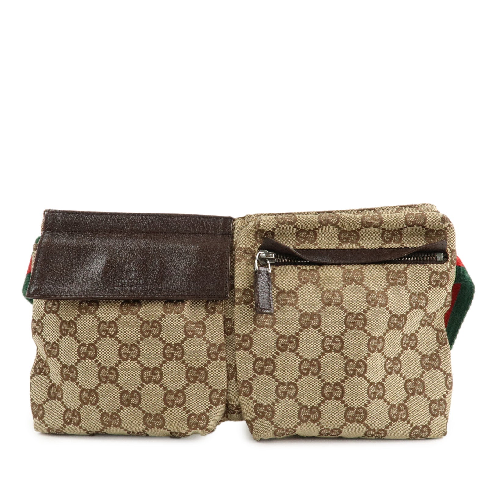 GUCCI GG Canvas Leather Waist Bag Crossbody Bag Beige Brown 28566 Used