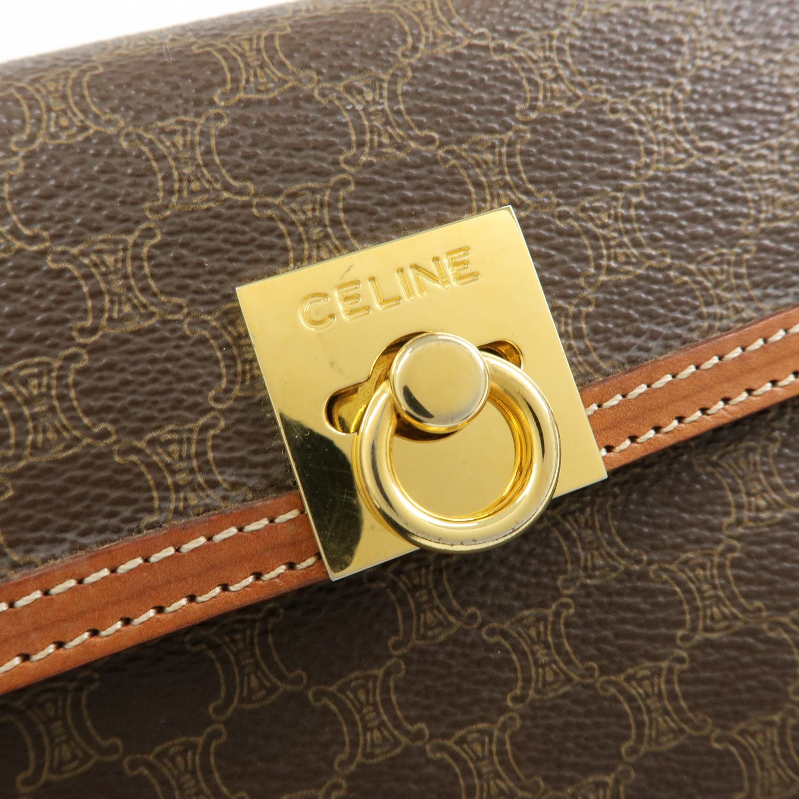 CELINE Macadam PVC Leather 2WAY Bag Hand Bag Shoulder Bag Brown
