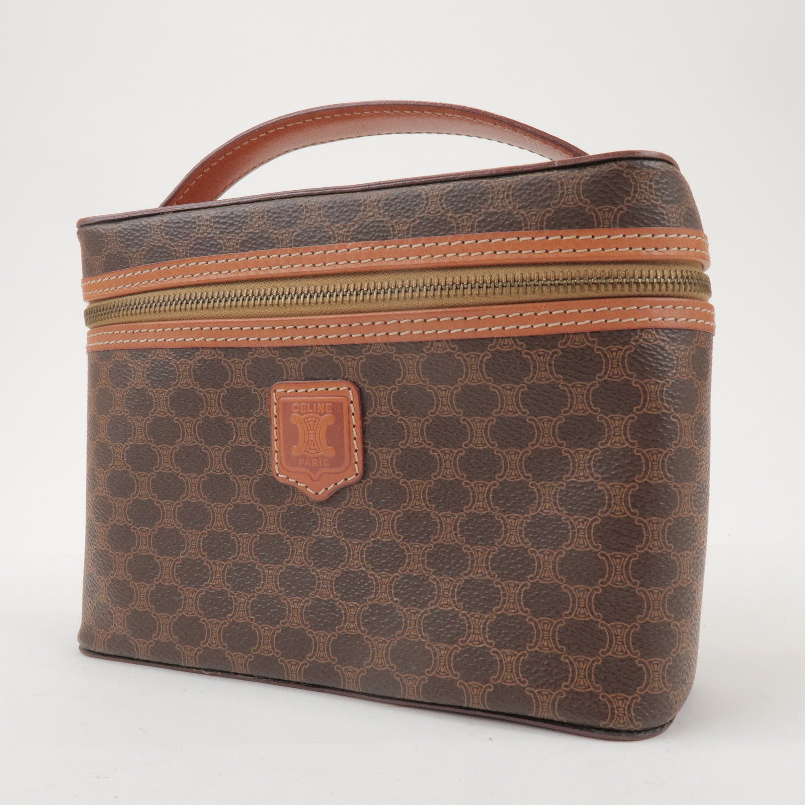 CELINE Macadam PVC Leather Hand Bag Vanity Bag Brown