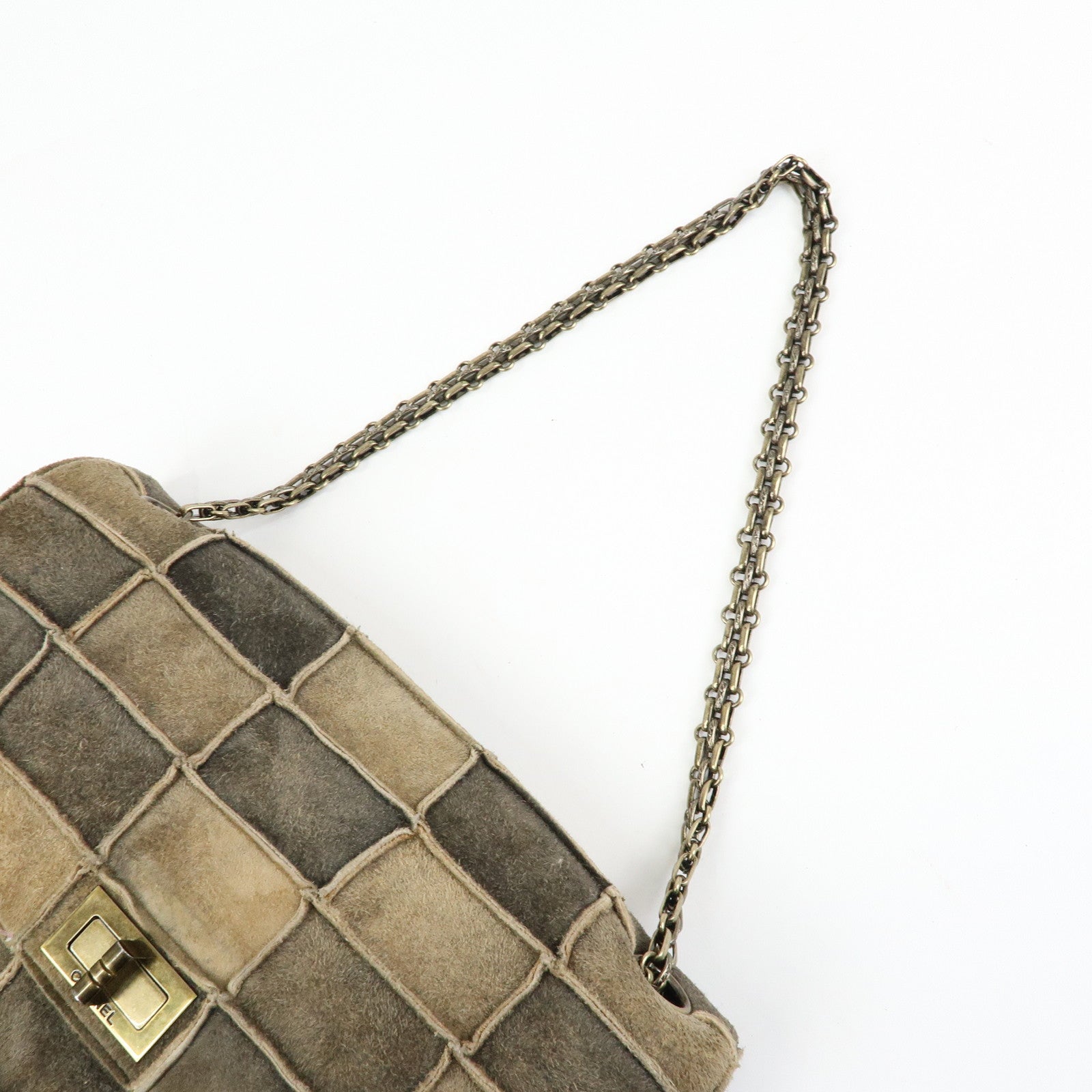 CHANEL Chanel 2.55 Suede Patchwork Chain Shoulder Bag Gray Brown