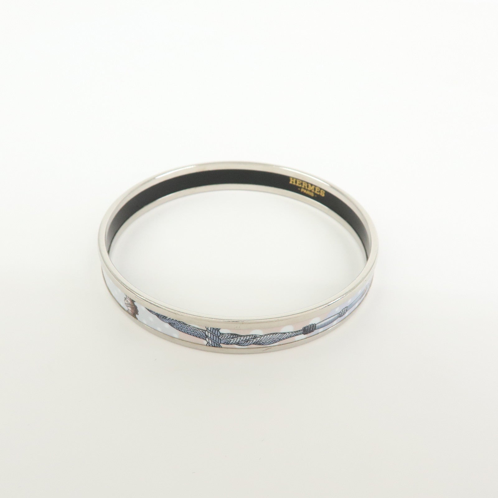 HERMES Email PM Plated Bangle Bracelet Silver Light Blue