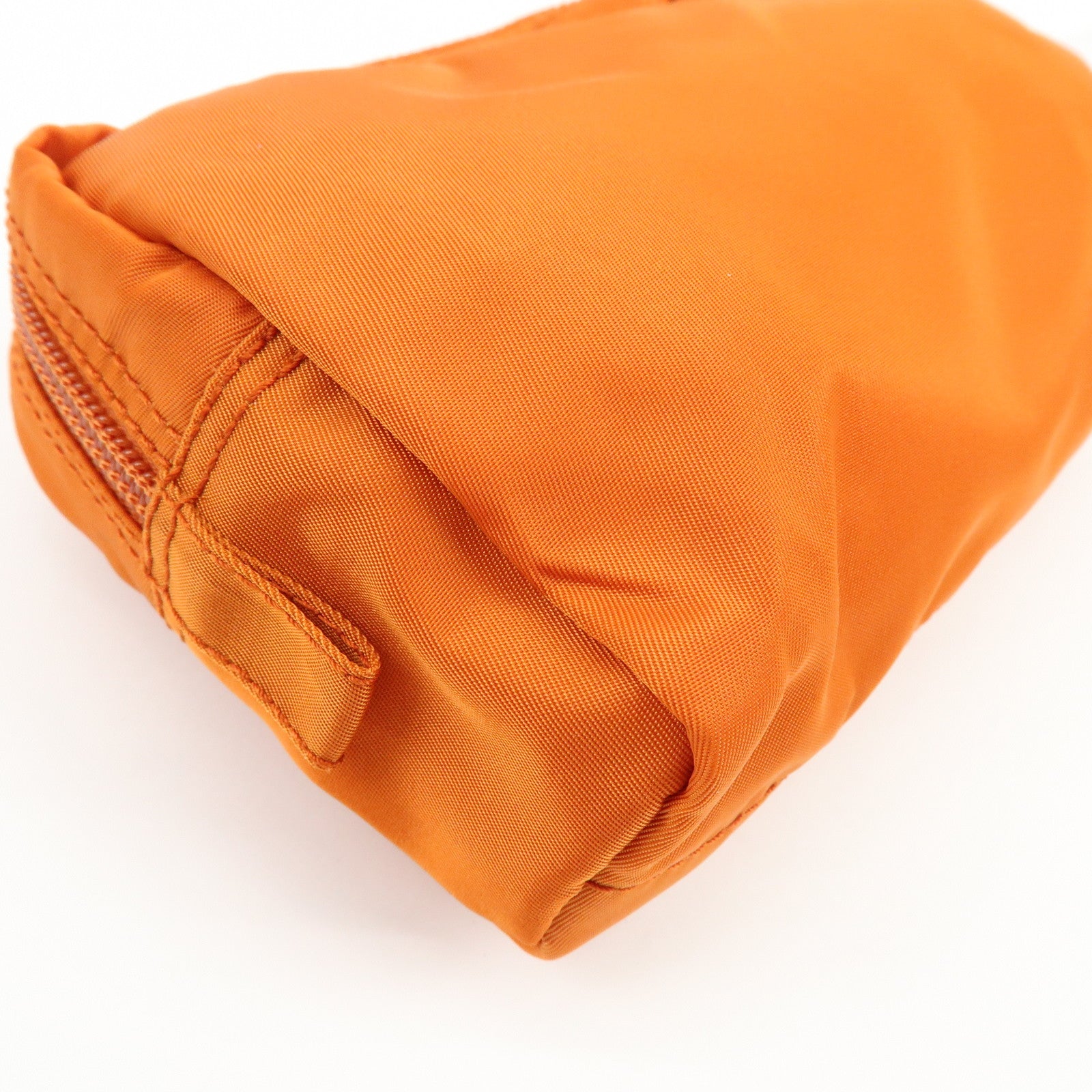 PRADA Triangle Logo Nylon Saffiano Leather Pouch Orange 1N0021