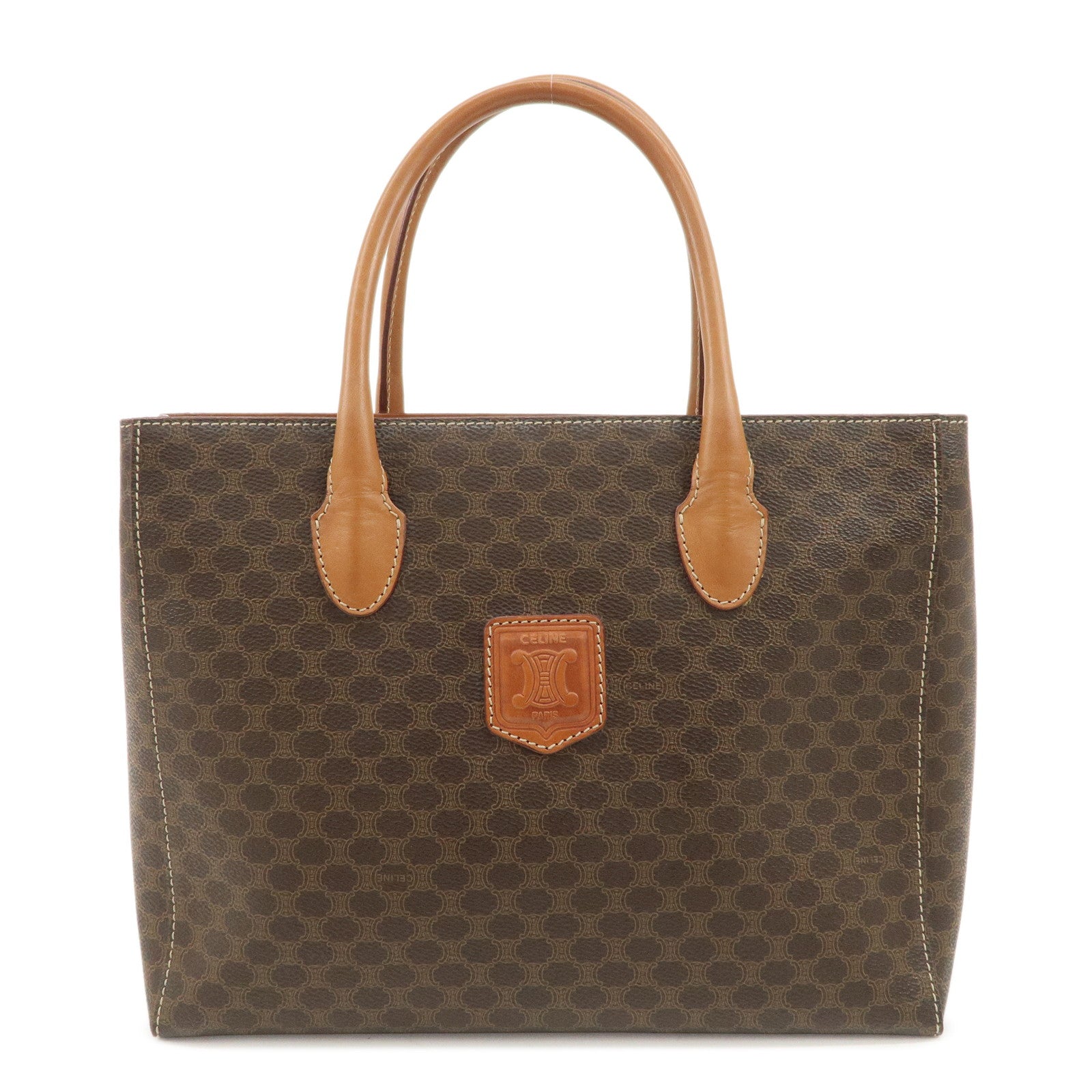 CELINE Macadam PVC Leather Tote Bag Hand Bag Brown