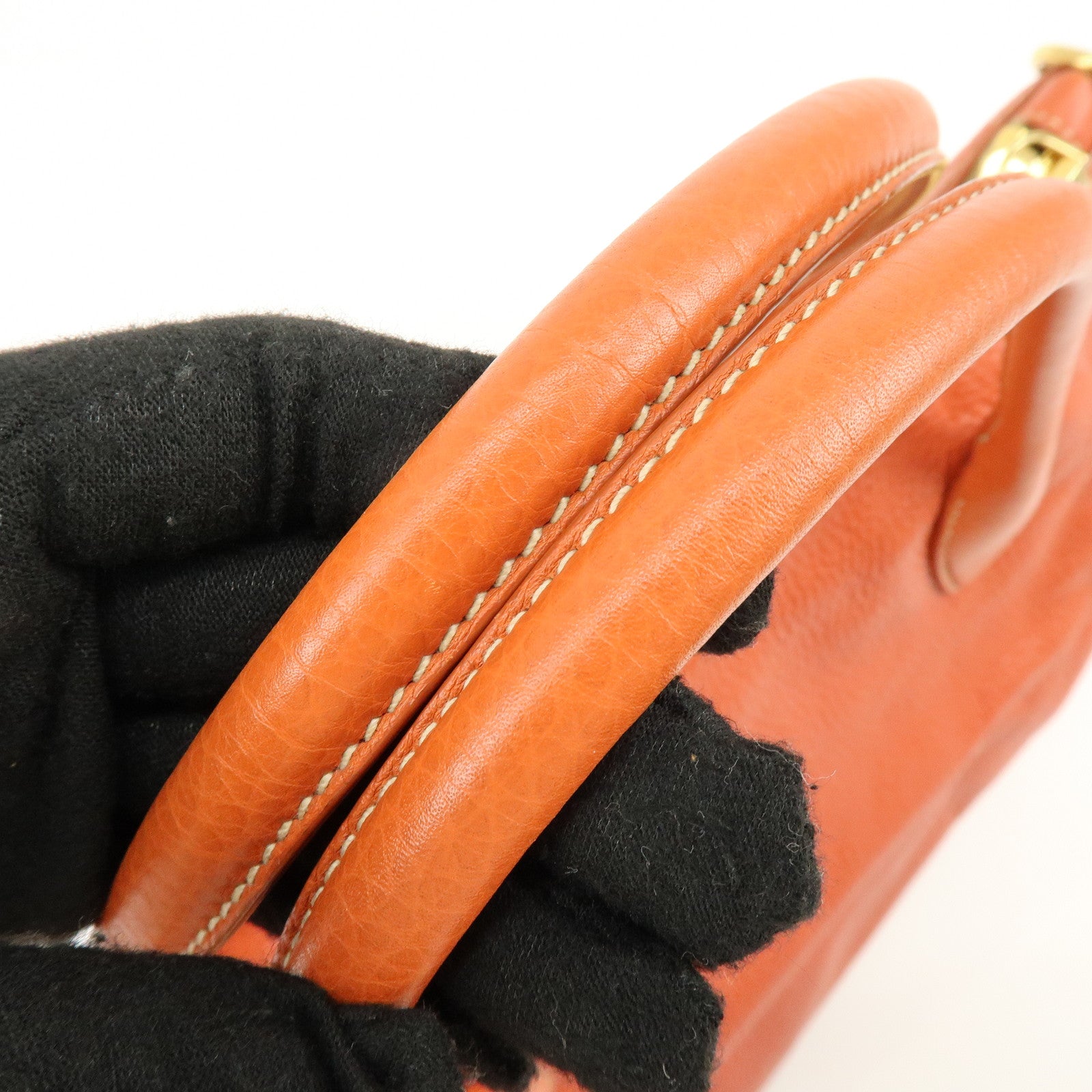 PRADA Logo Leather 2Way Bag Hand Bag Shoulder Bag Orange