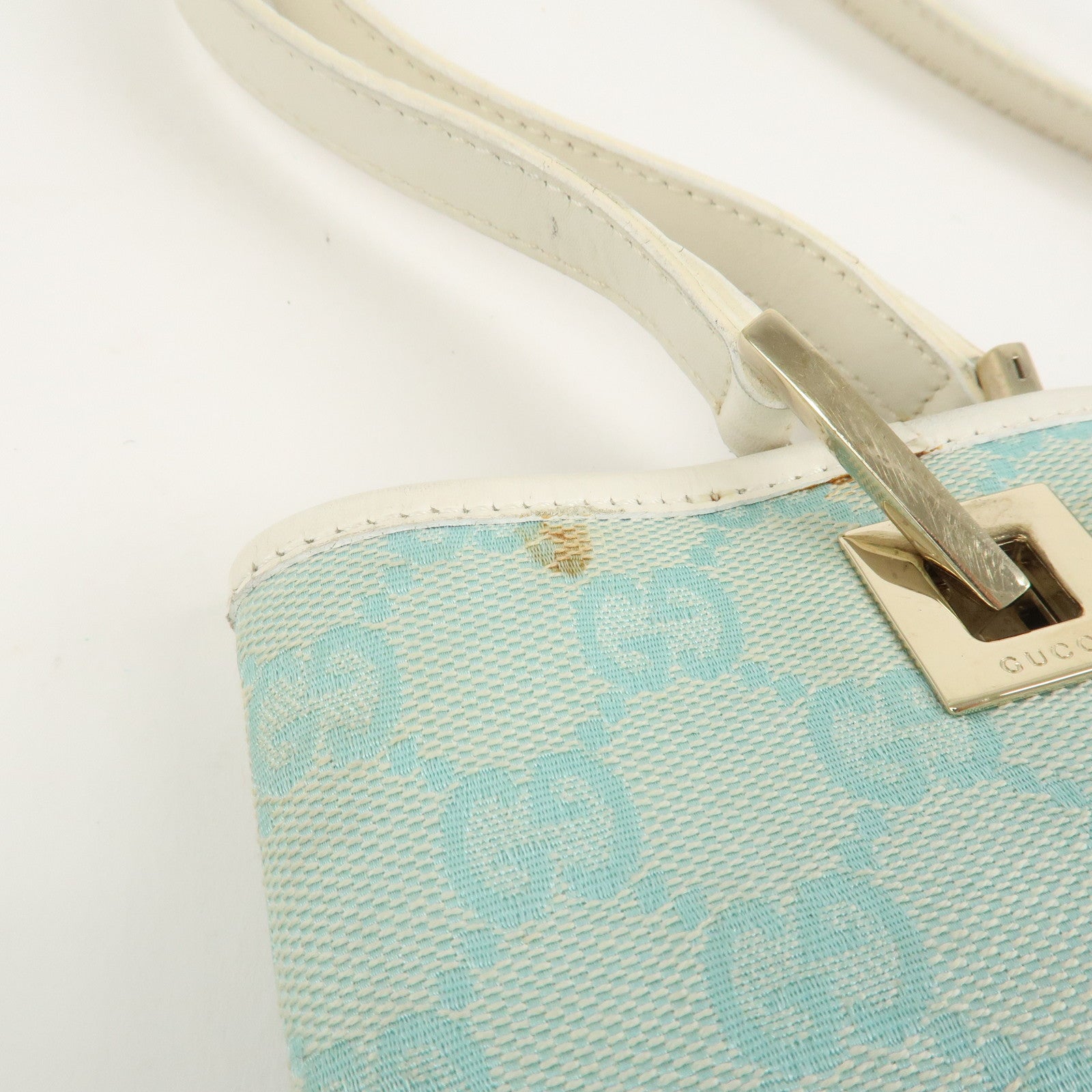 GUCCI GG Canvas Leather Shoulder Bag Hand Bag Light Blue 002.1099