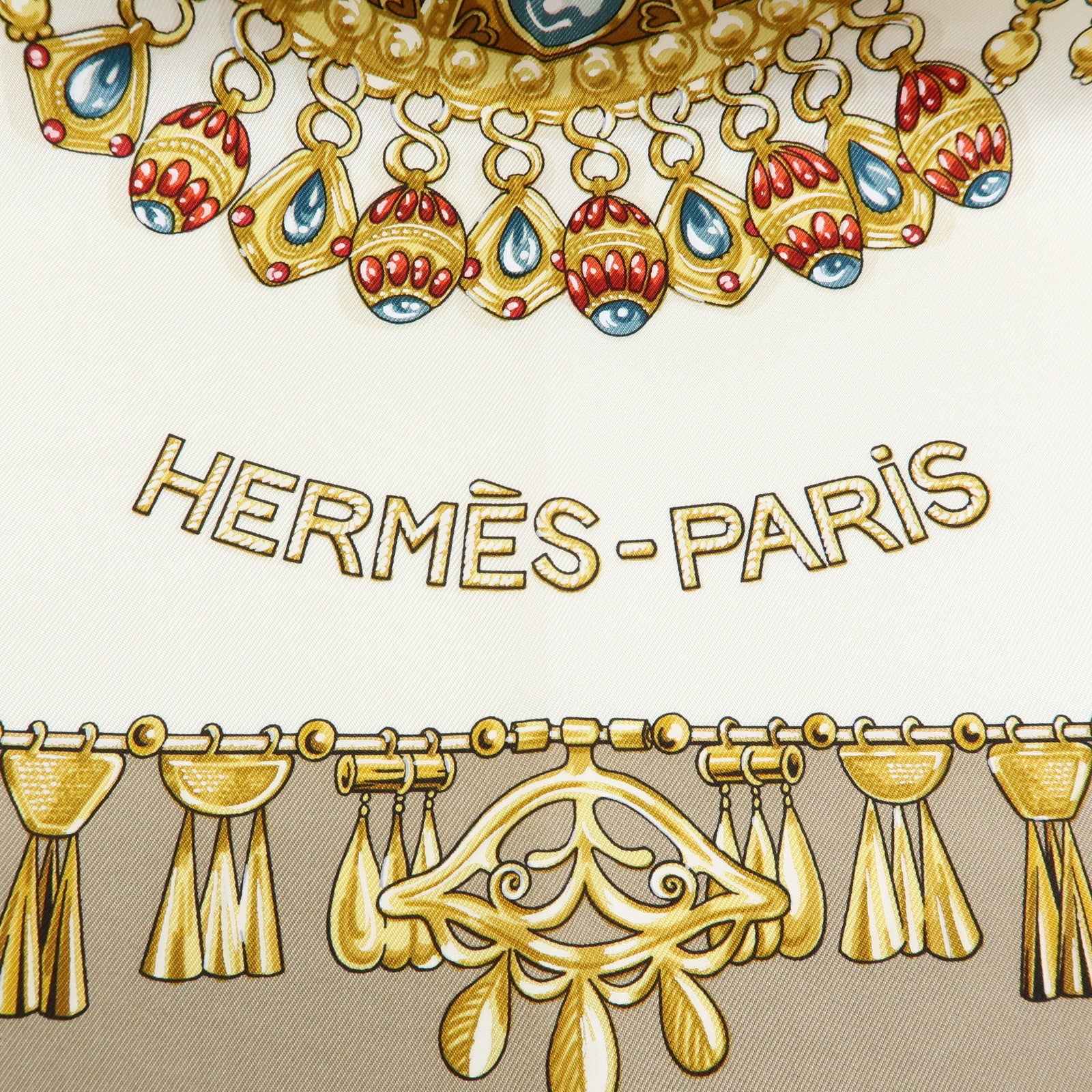 HERMES Carre 90 Silk 100% Scarf PARURES DES SABLES Gold Brown