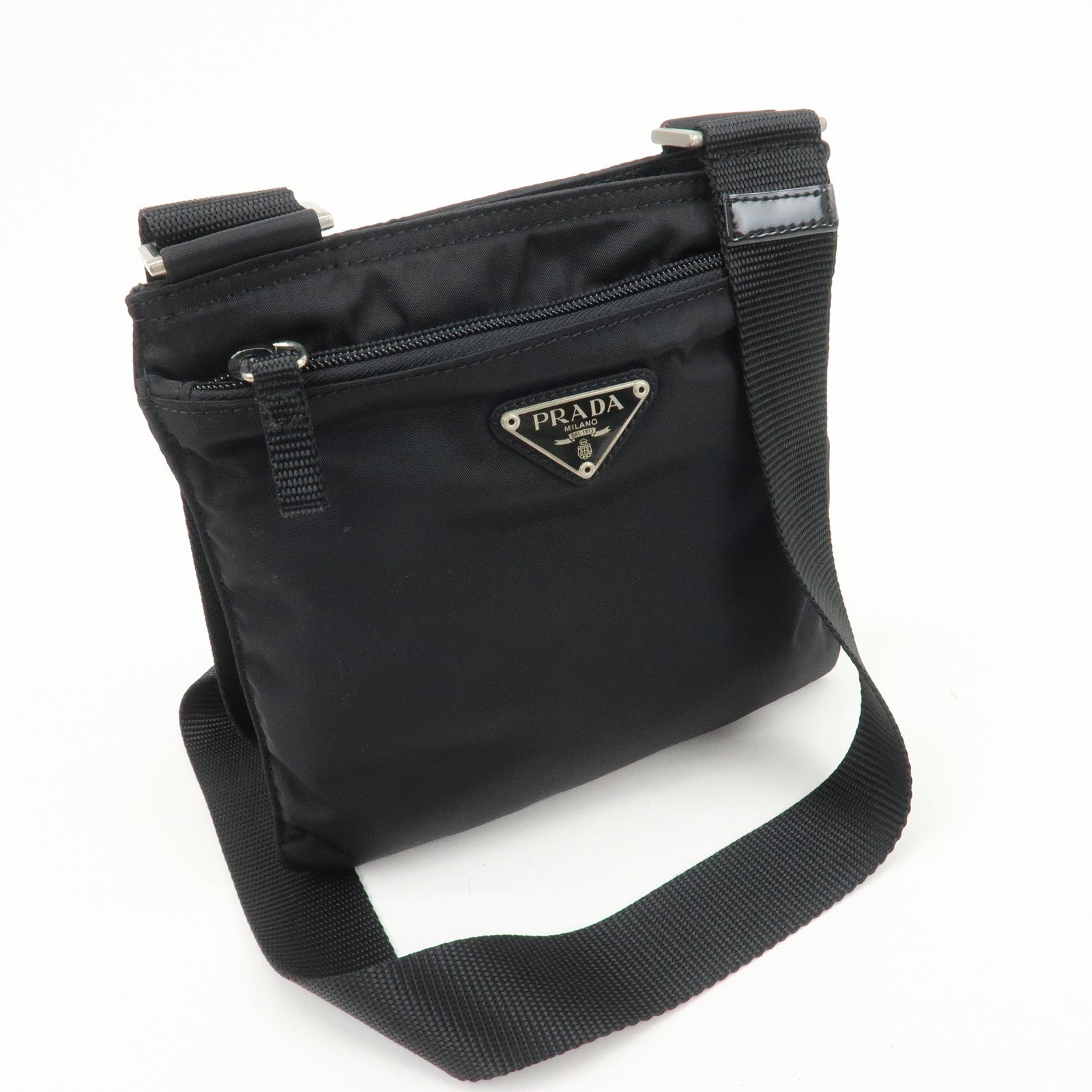 PRADA Triangle Logo Nylon Shoulder Bag Crossbody Bag Black B7372