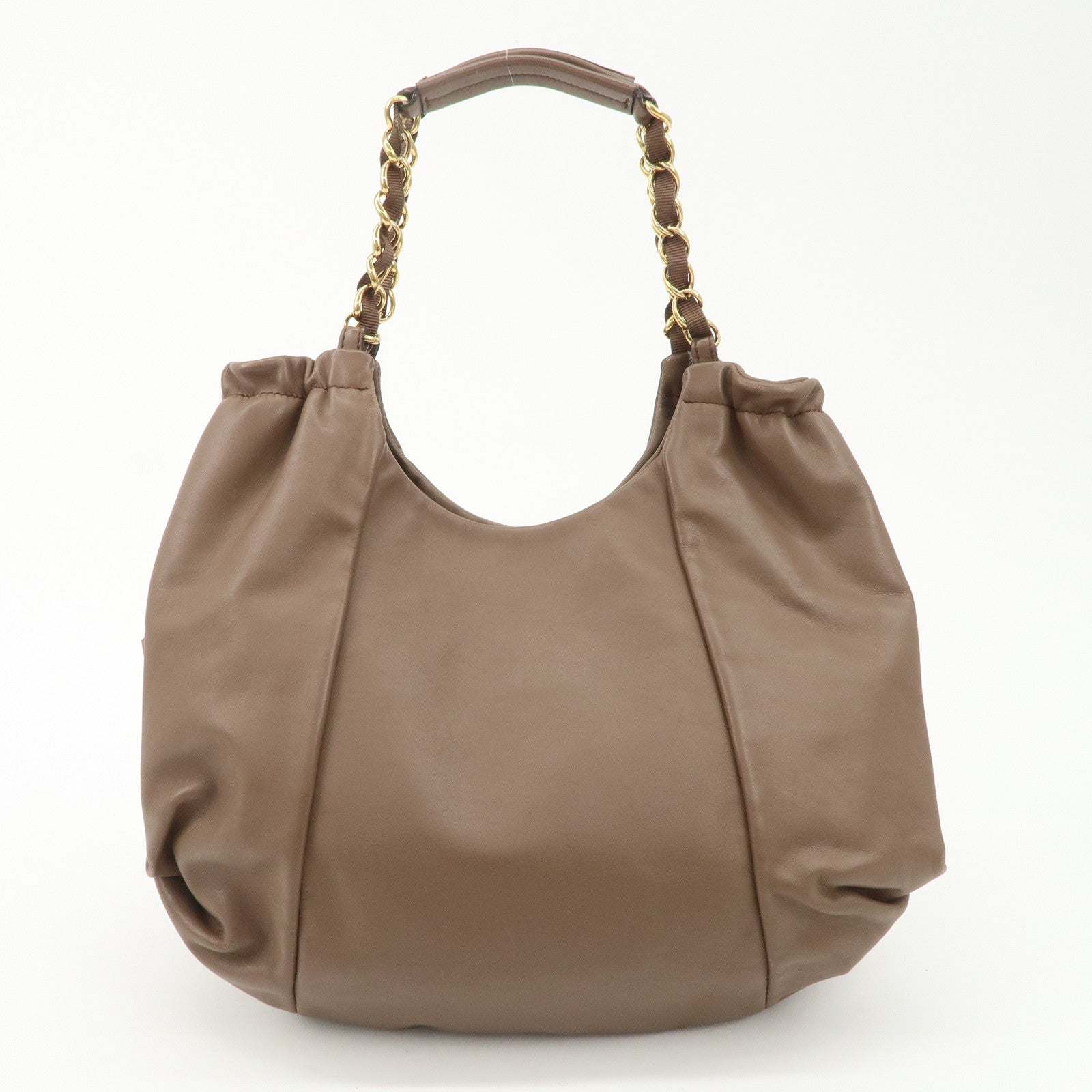 Ferragamo Leather Tote Bag Hand Bag Shouolder Bag Beige Gold HDW