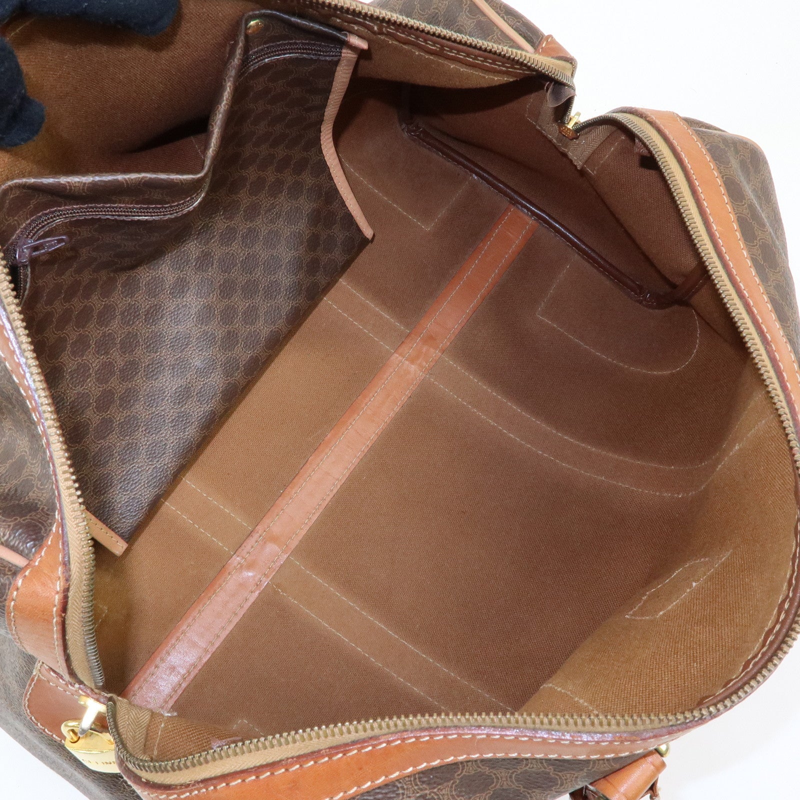 CELINE Macadam PVC Leather Boston Bag Hand Bag Brown