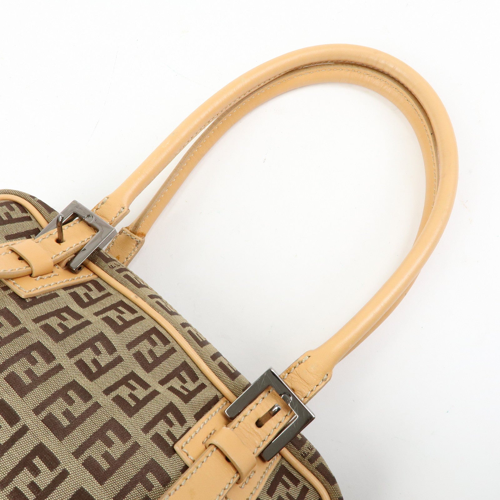 FENDI Zucchino Canvas Leather Small Boston Hand Bag Brown 8BN004