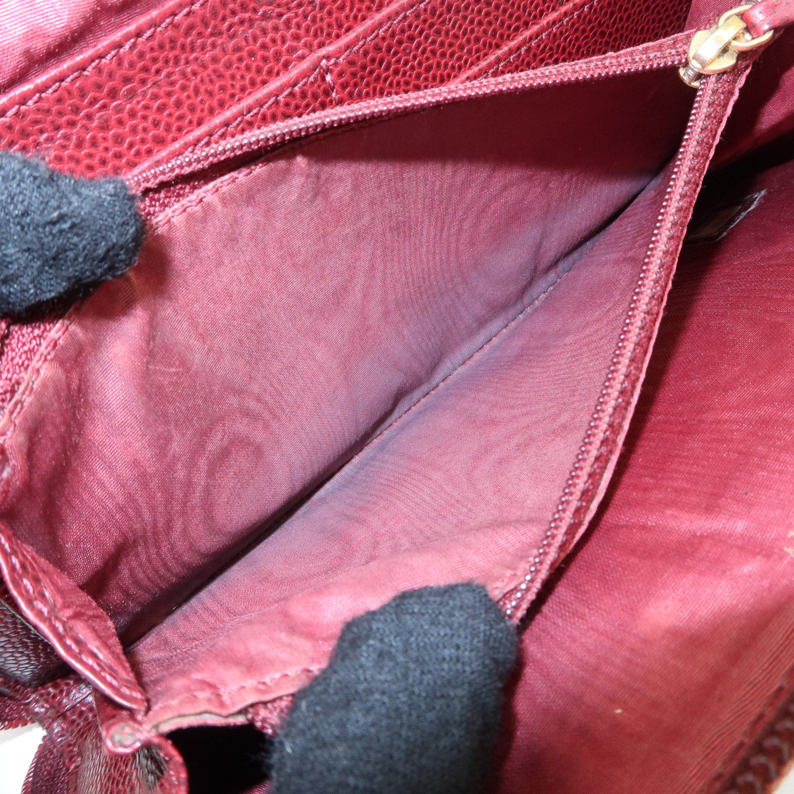 CHANEL COCO Mark Caviar Skin Round Zippy Wallet Bordeaux Used