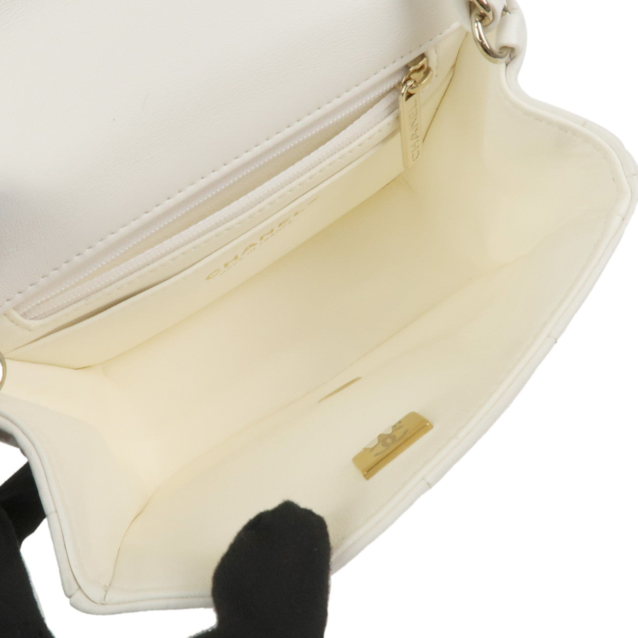 CHANEL Chocolate Bar Lamb skin White Gold -