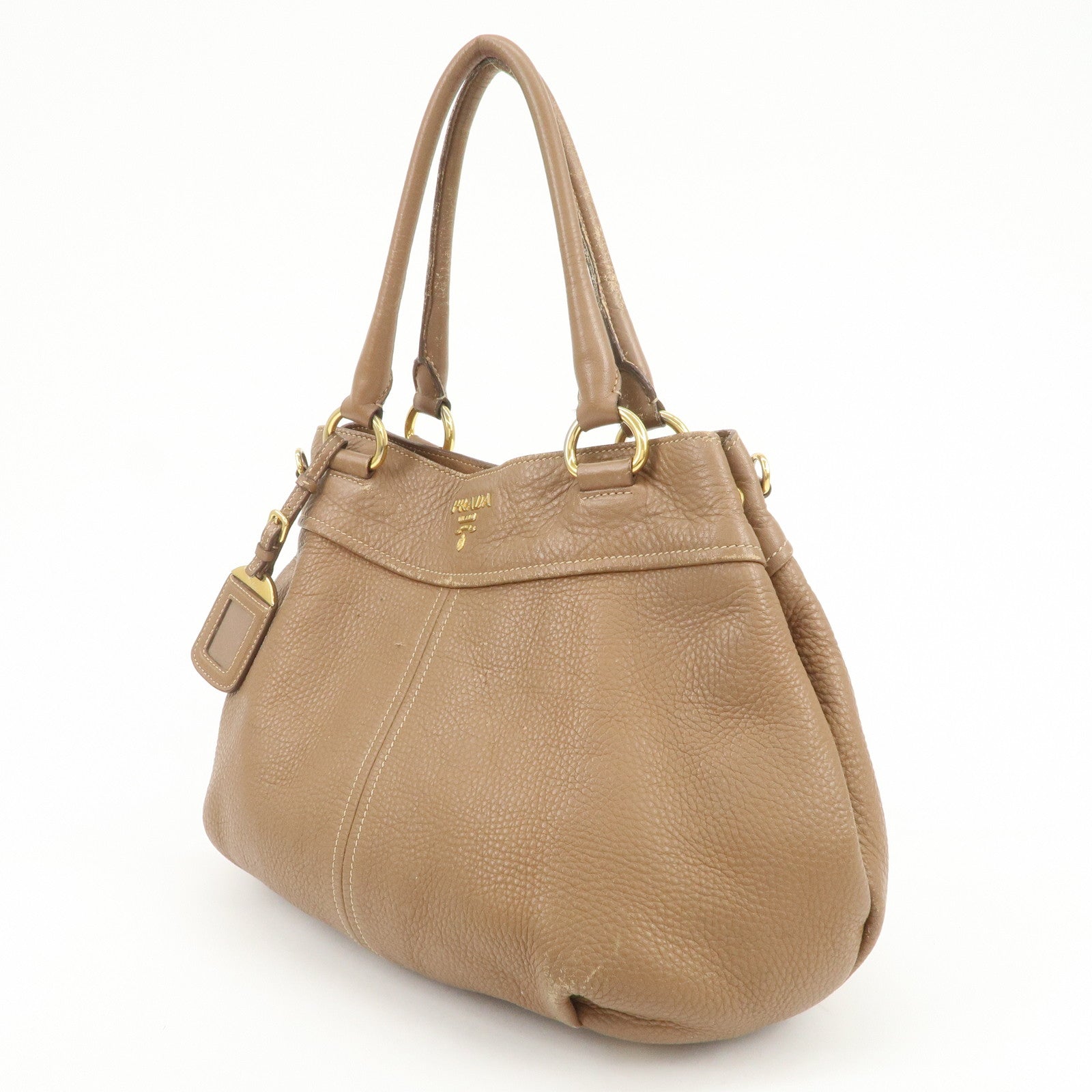 PRADA Calf Leather 2Way Bag Hand Bag Shoulder Bag Brown