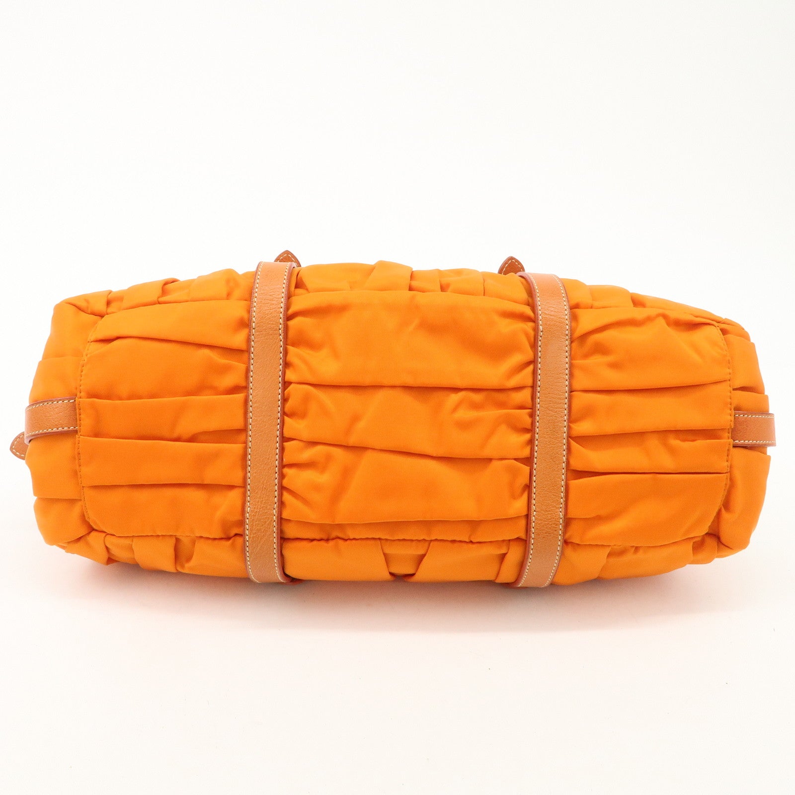PRADA Triangle Logo Nylon Leather 2Way Bag Hand Bag Orange BN1407 Used