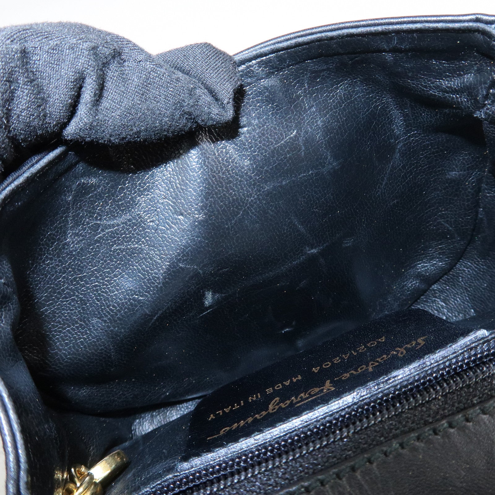 Ferragamo Gancini Leather 2Way Chain Shoulder Bag Waist Bag Black