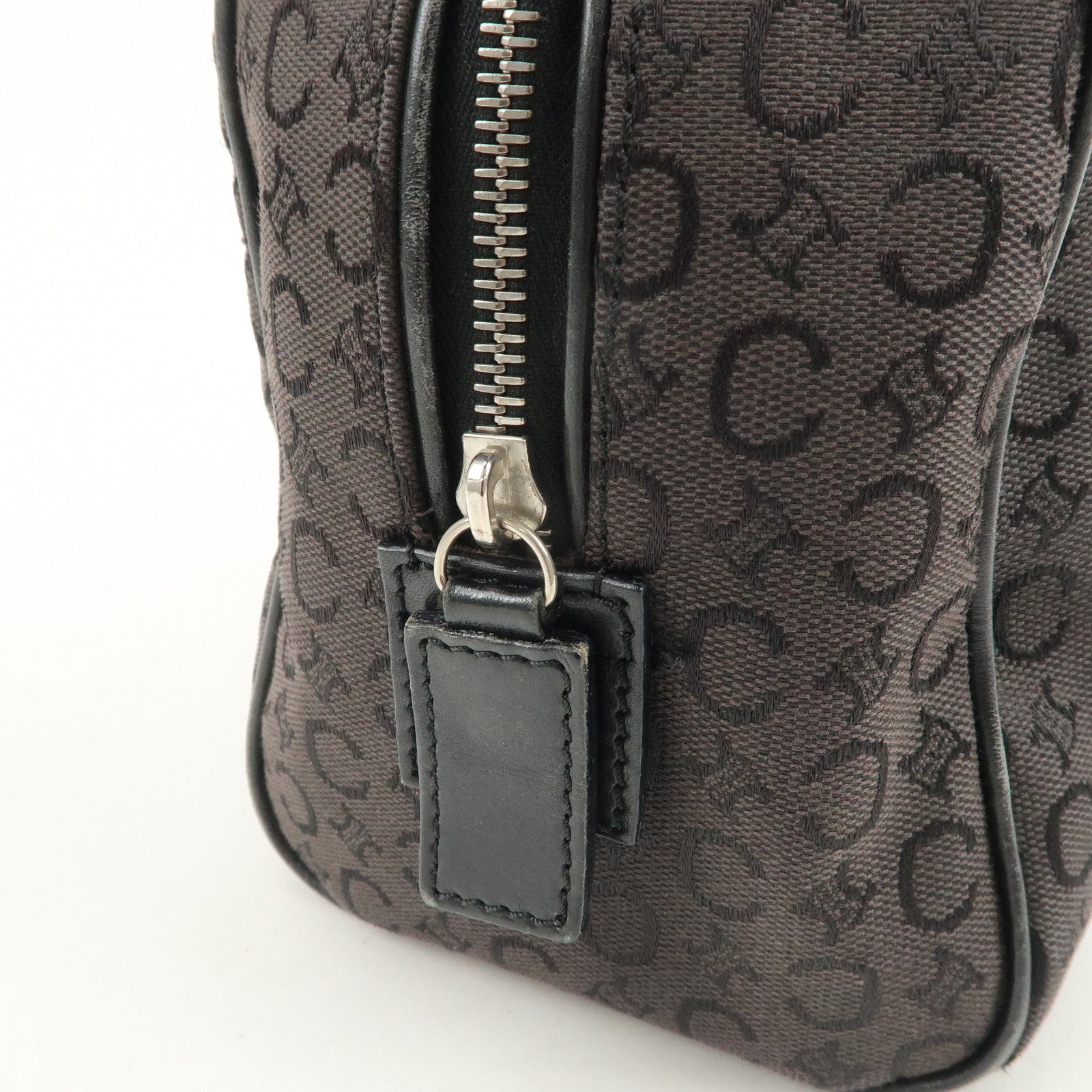 CELINE C Macadam Canvas Leather Boston Bag Hand Bag Black