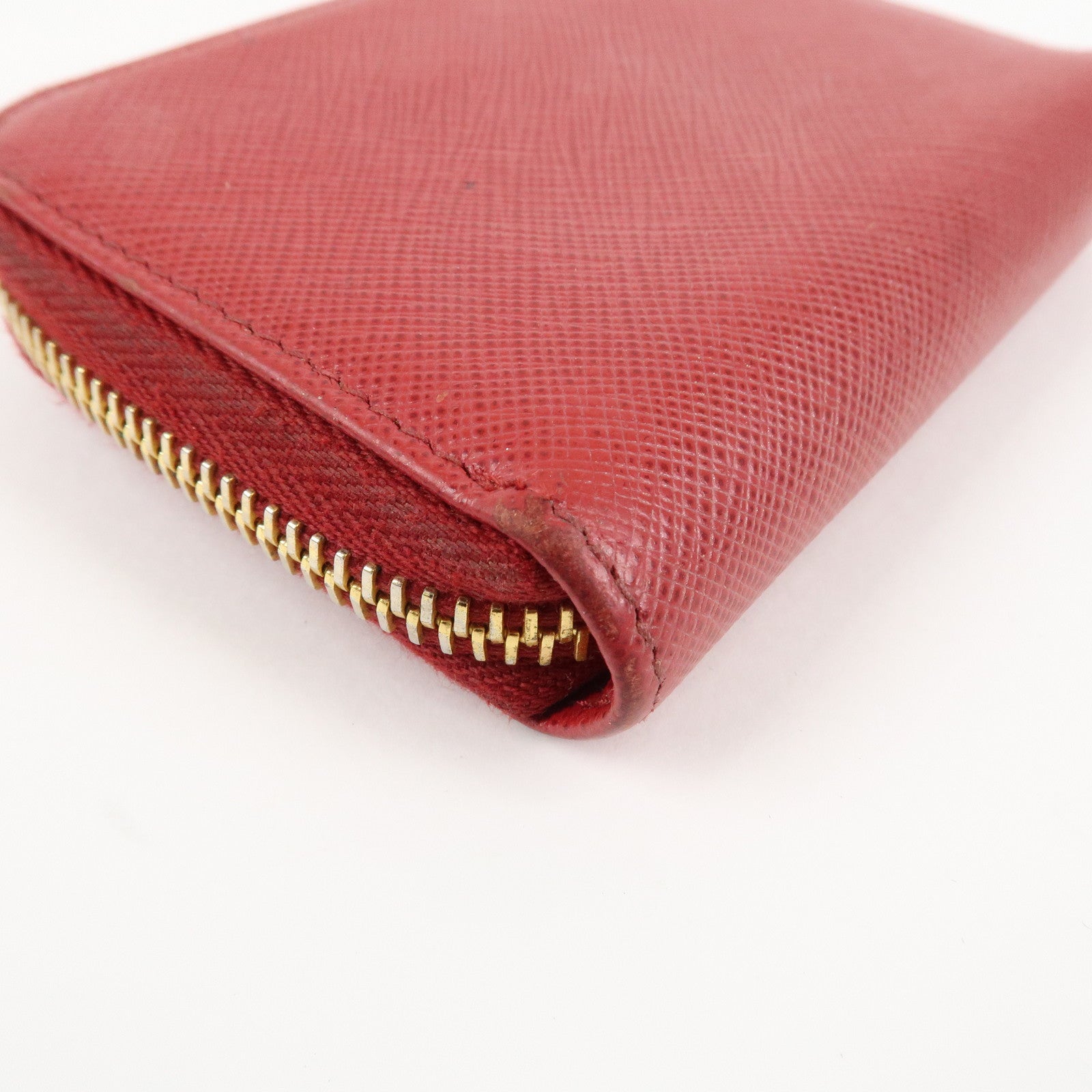 PRADA Triangle Logo Round Zippy Coin Case Red 1MO268 Used