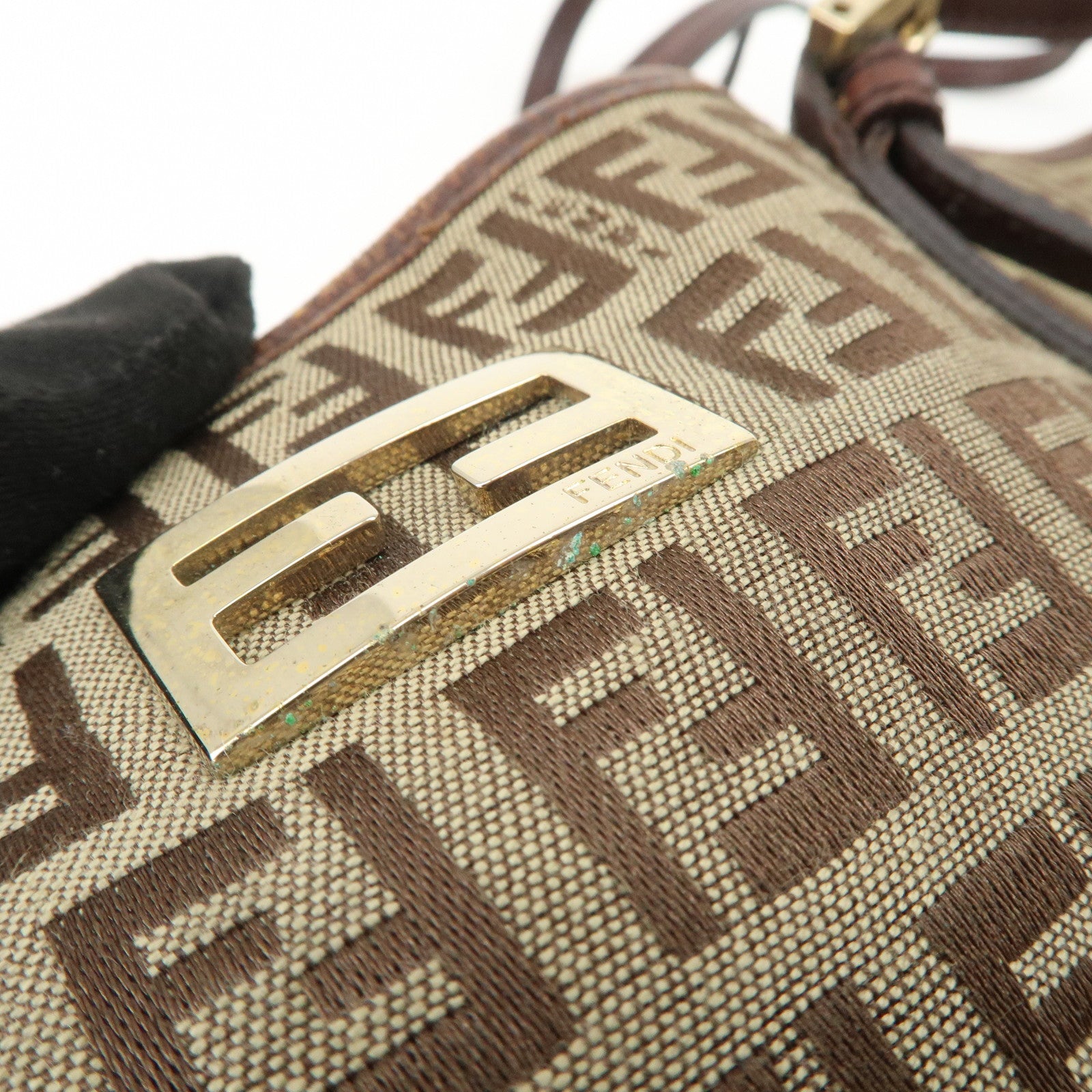 FENDI Zucchino Canvas Leather Tote Shoulder Bag Beige Brown 8BH127