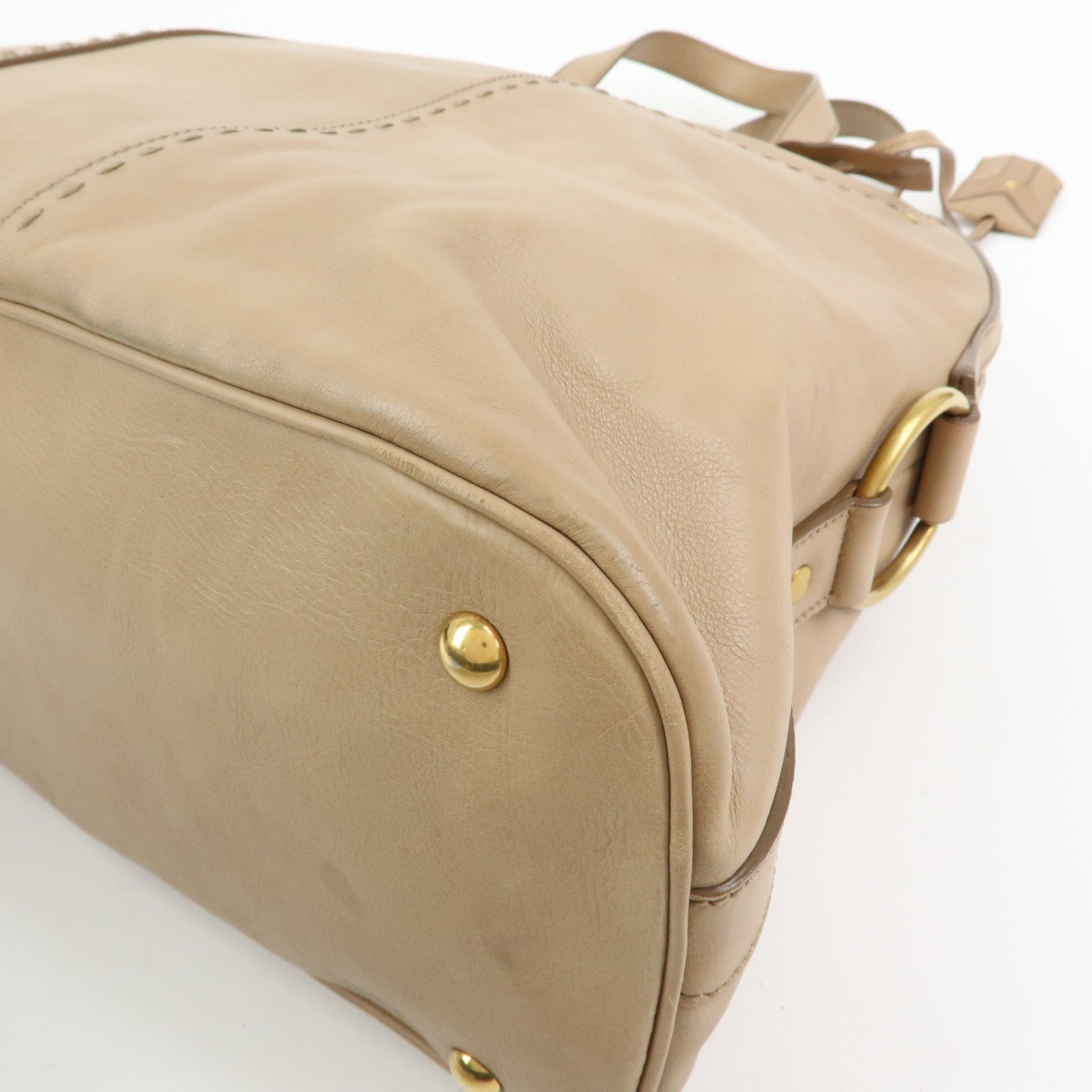 SAINT LAURENT PARIS Muse Leather Hand Bag Tote Bag Beige