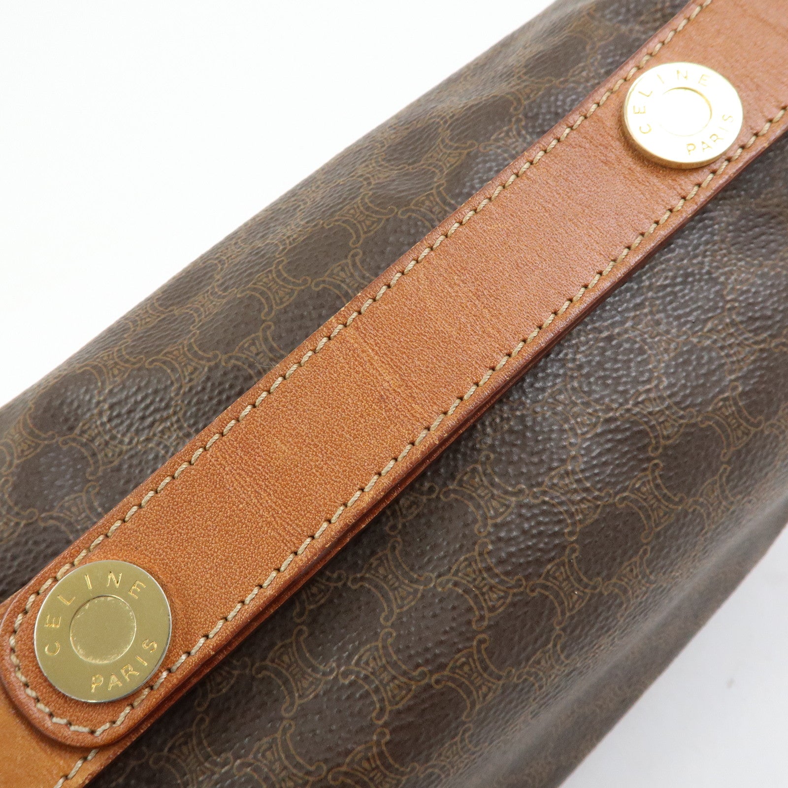 CELINE Macadam PVC Leather Hand Bag Pouch Brown