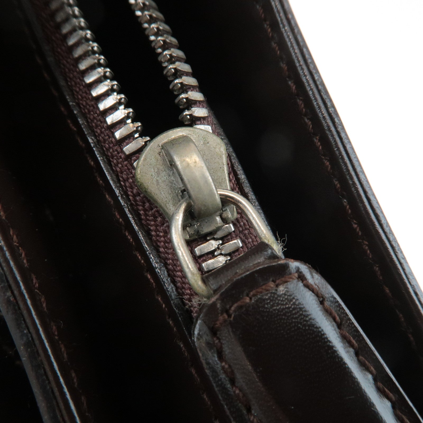 Ferragamo Gancini Leather Shoulder Bag Hand Bag Dark Brown Used