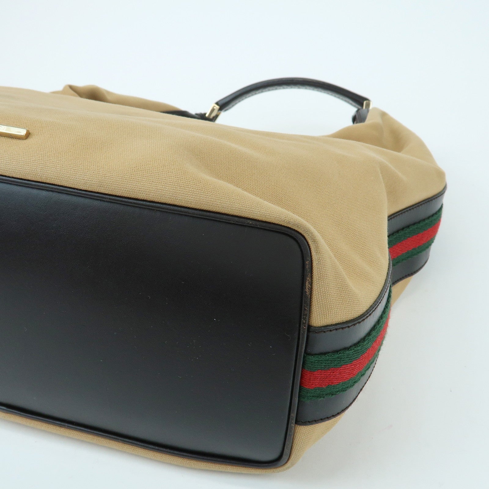 GUCCI Sherry Canvas Leather Shoulder Bag Beige Brown 001・4287