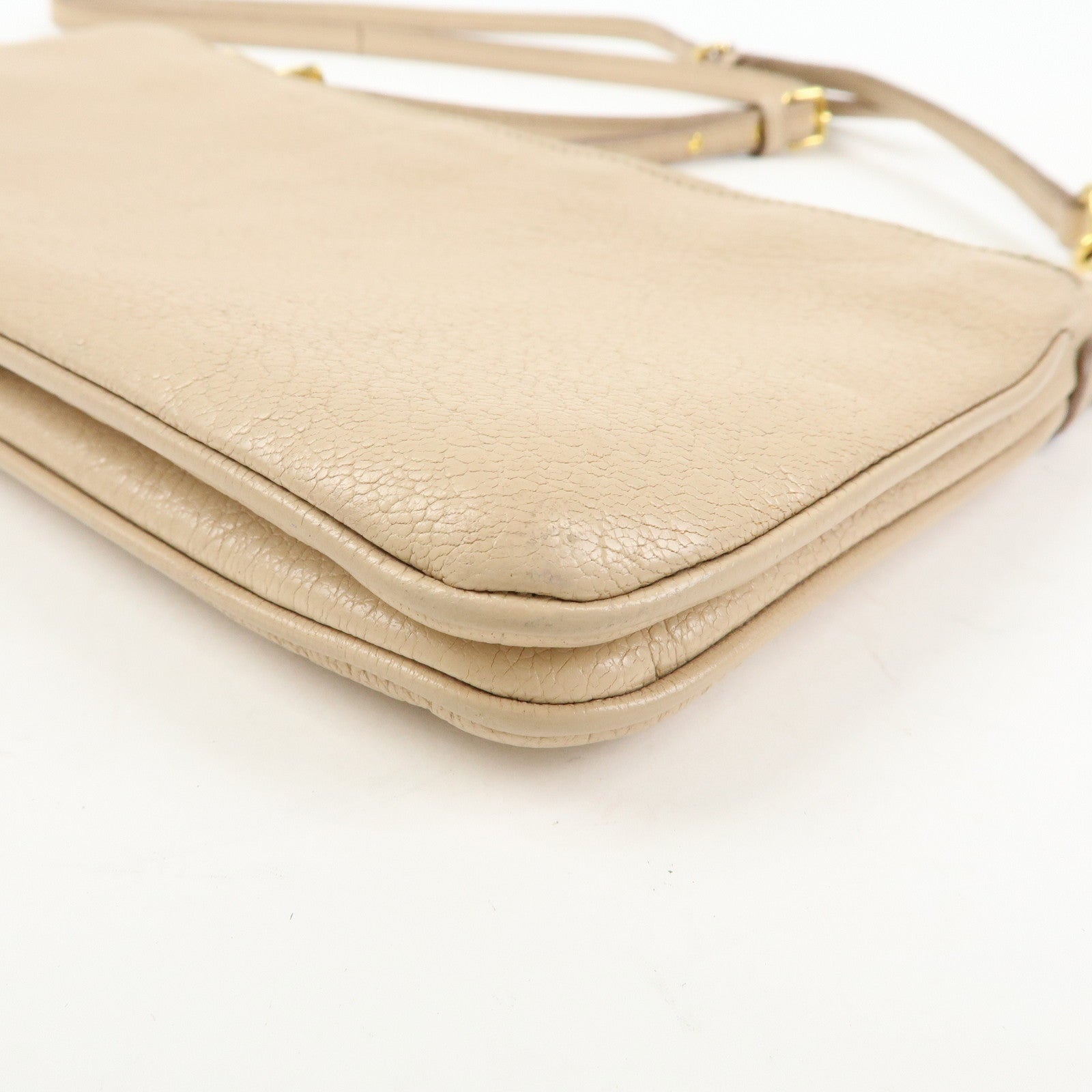 MIU MIU MADRAS Leather Shoulder Bag Crossbody Bag Beige RP0369