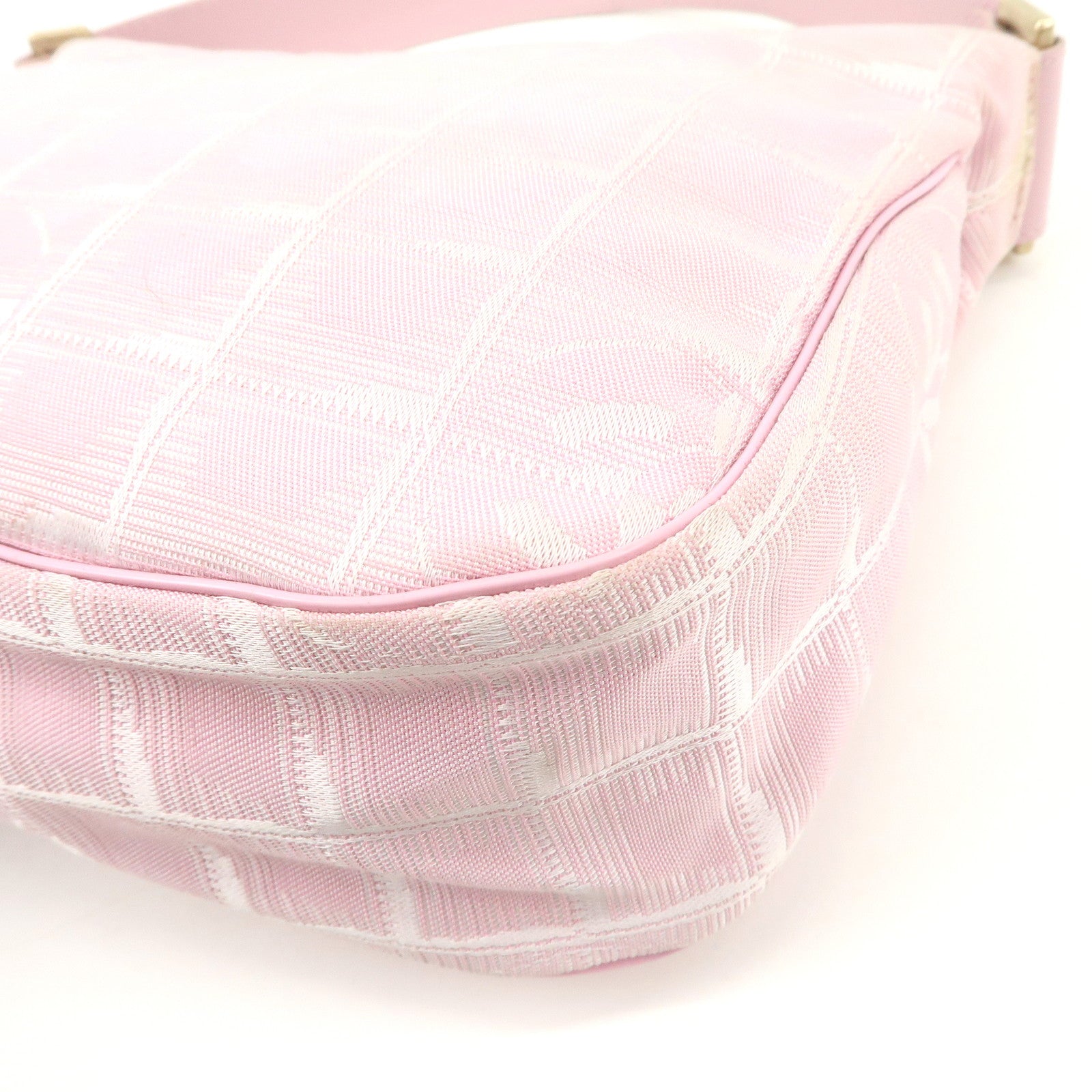 CHANEL New Travel Line Nylon Leather Shoulder Bag Hand Bag Pink Used