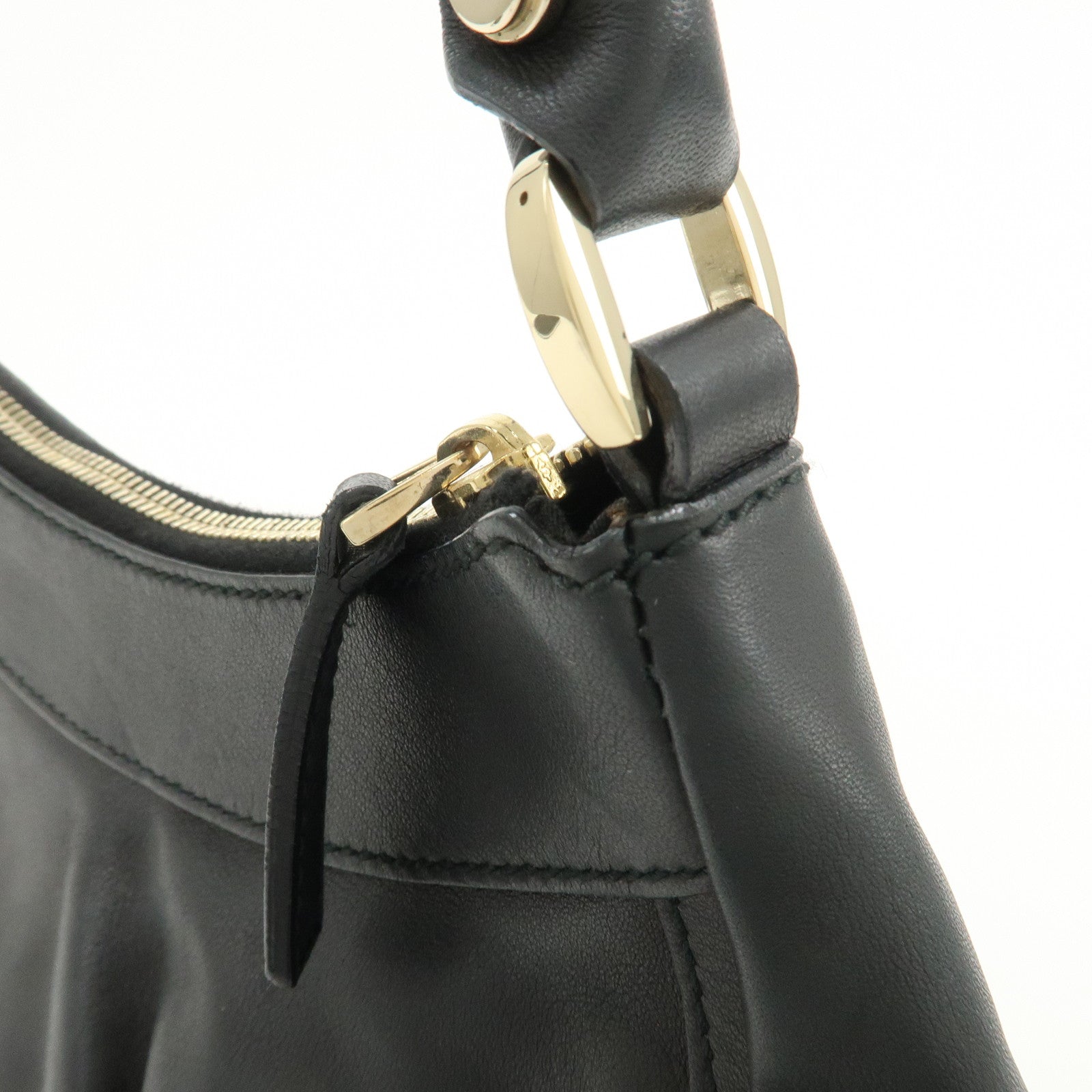 GUCCI Abbey Logo Leather Shoulder Bag Hand Bag Black 190525