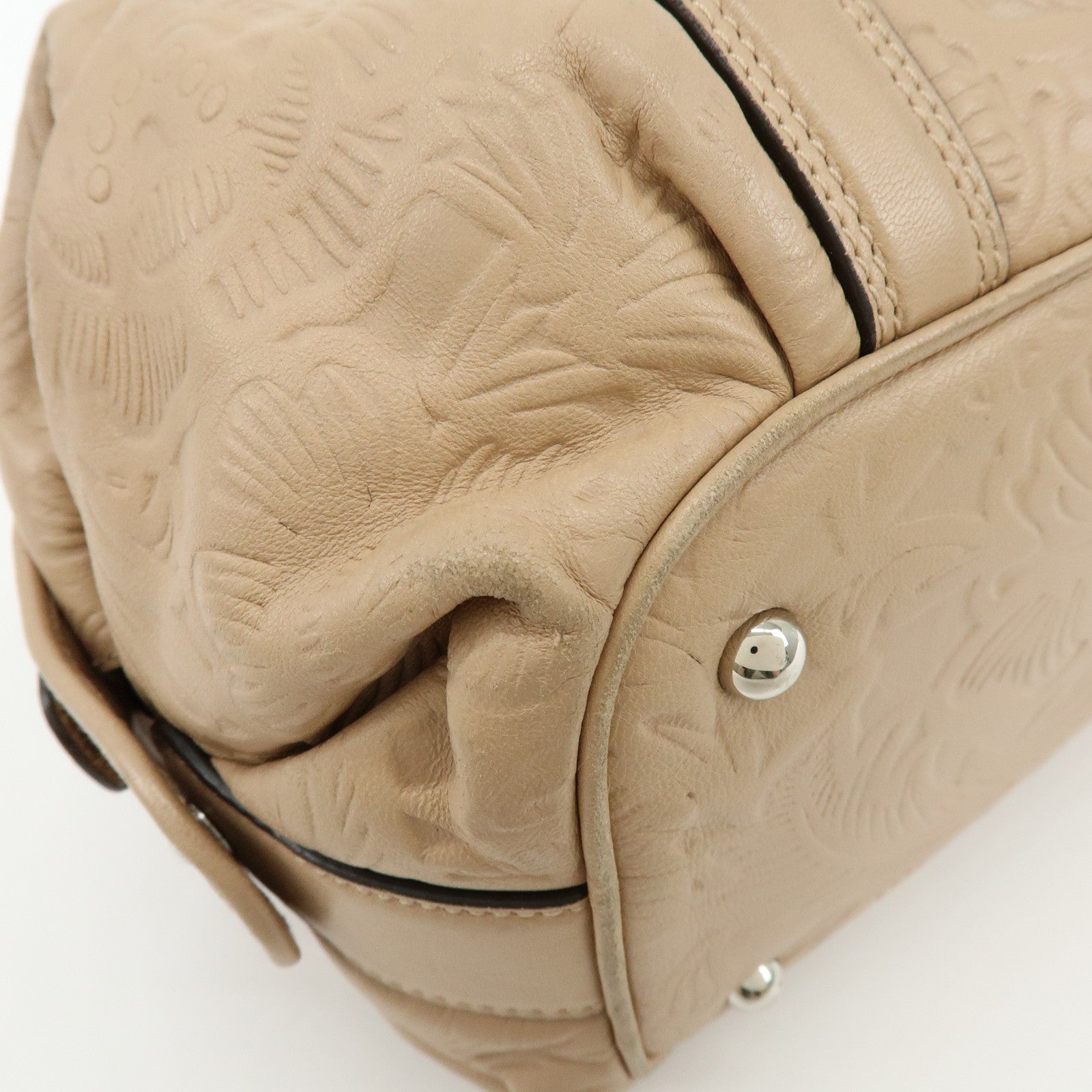 LOEWE Anagram Leather Mini Boston Bag Tote Hand Shoulder Bag Beige