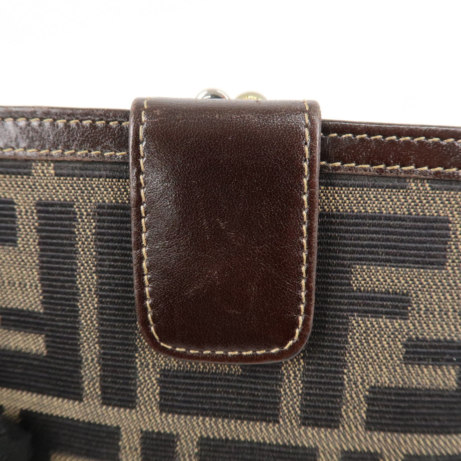 FENDI Zucca Canvas Leather Bi-Fold Wallet Brown Black Used