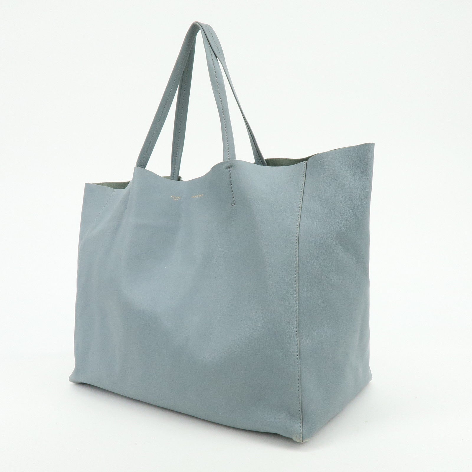 CELINE Horizontal Cabas Leather Tote Bag Shoulder Bag Light Blue