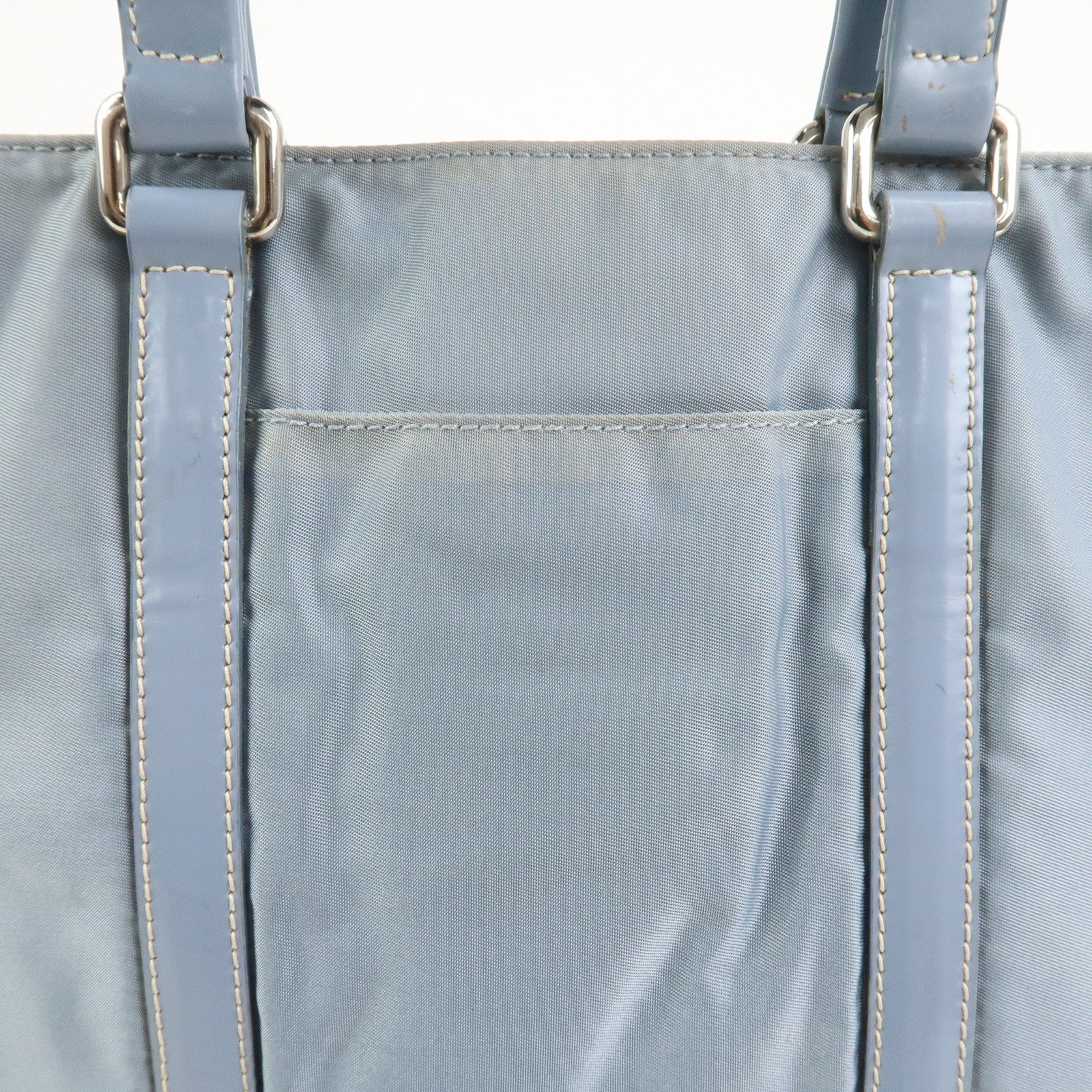 PRADA Triangle Logo Nylon Leather Hand Bag Light Blue