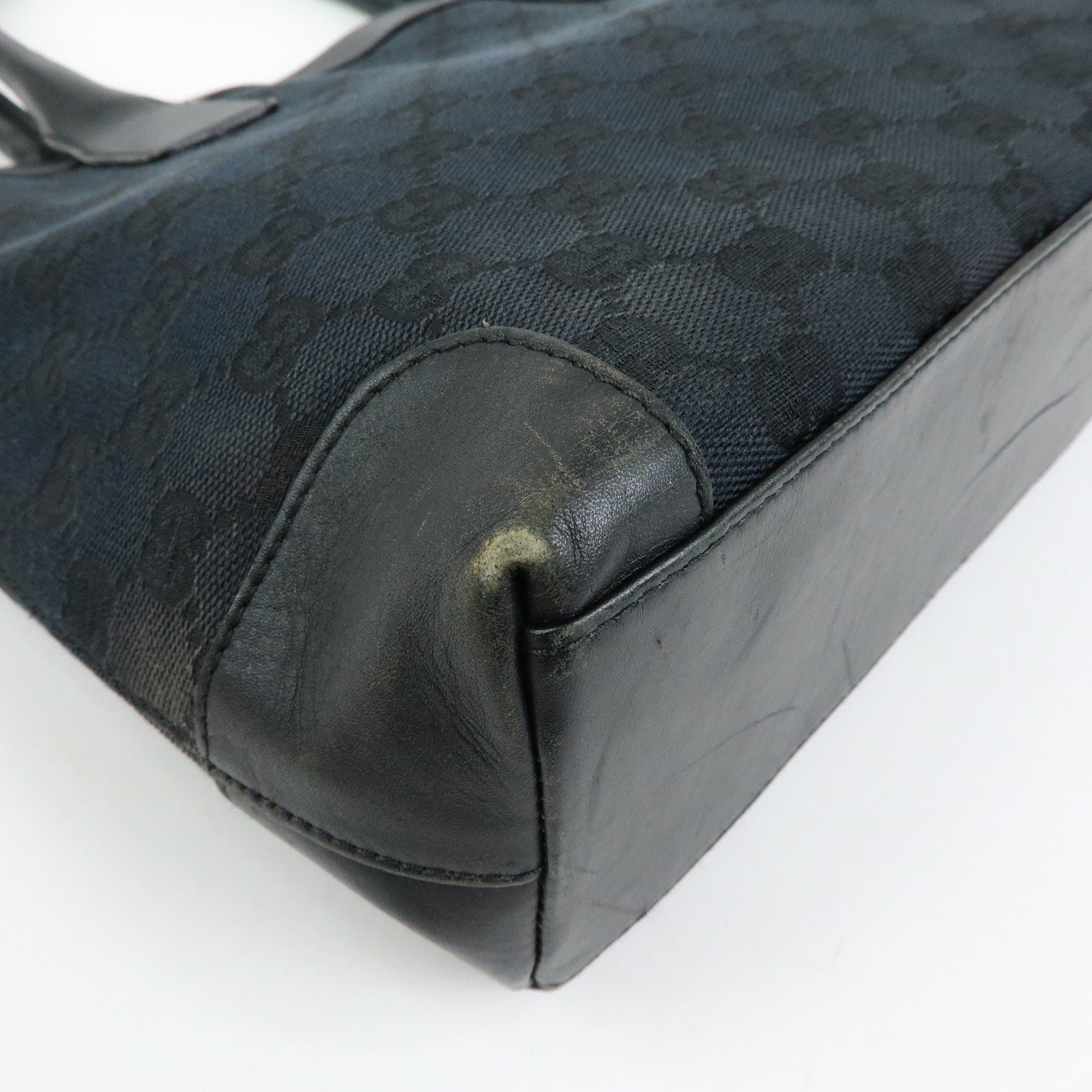 GUCCI GG Canvas Leather Tote Bag Shoulder Bag Black 002.1119