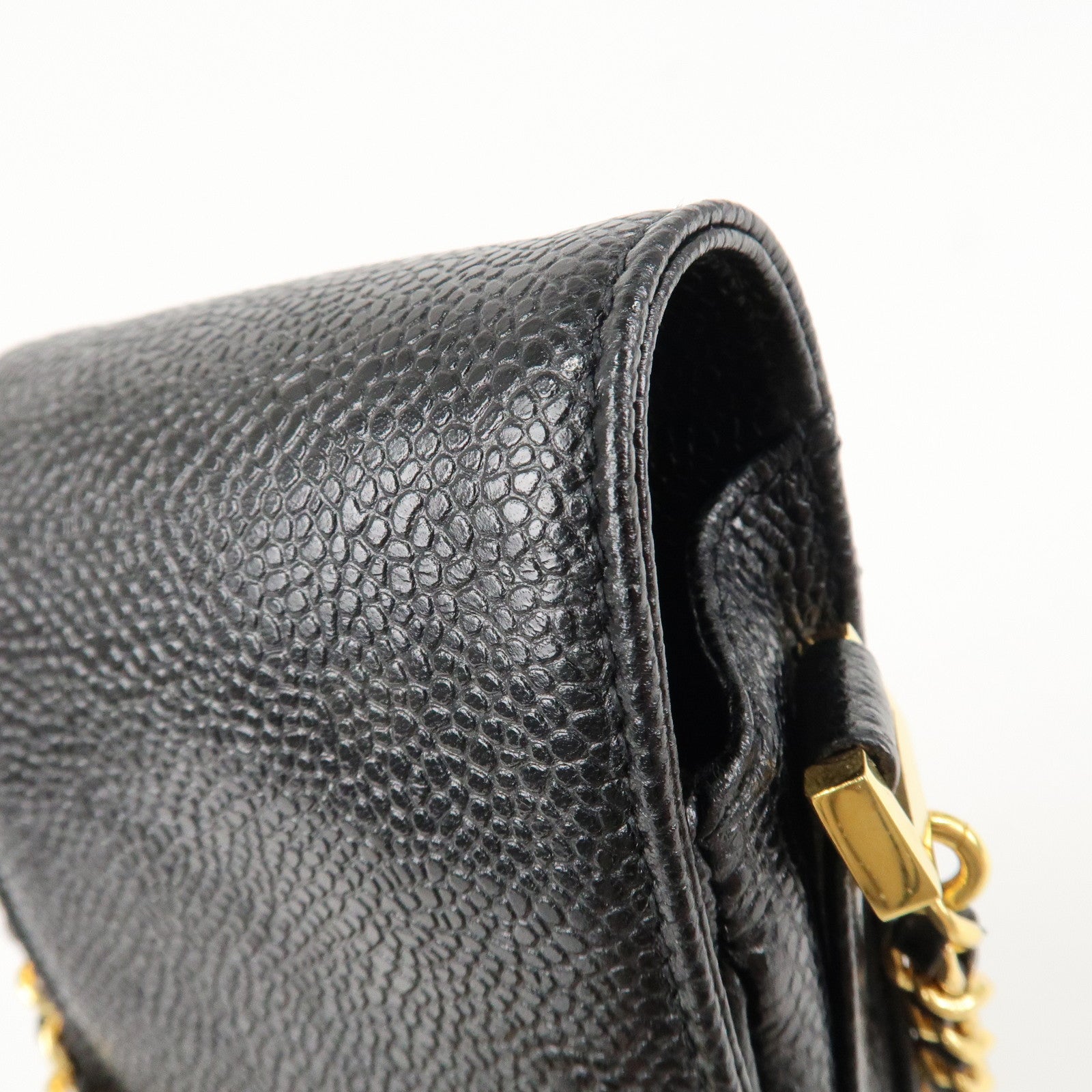 CHANEL COCO Mark Leather Chain Phone Shoulder Black Gold HDW3513453 Used